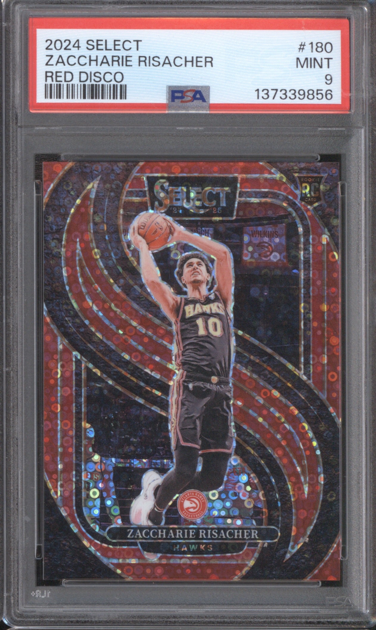 Zaccharie Risacher 2024 Panini Select 180 Red Disco RC /49 PSA 9
