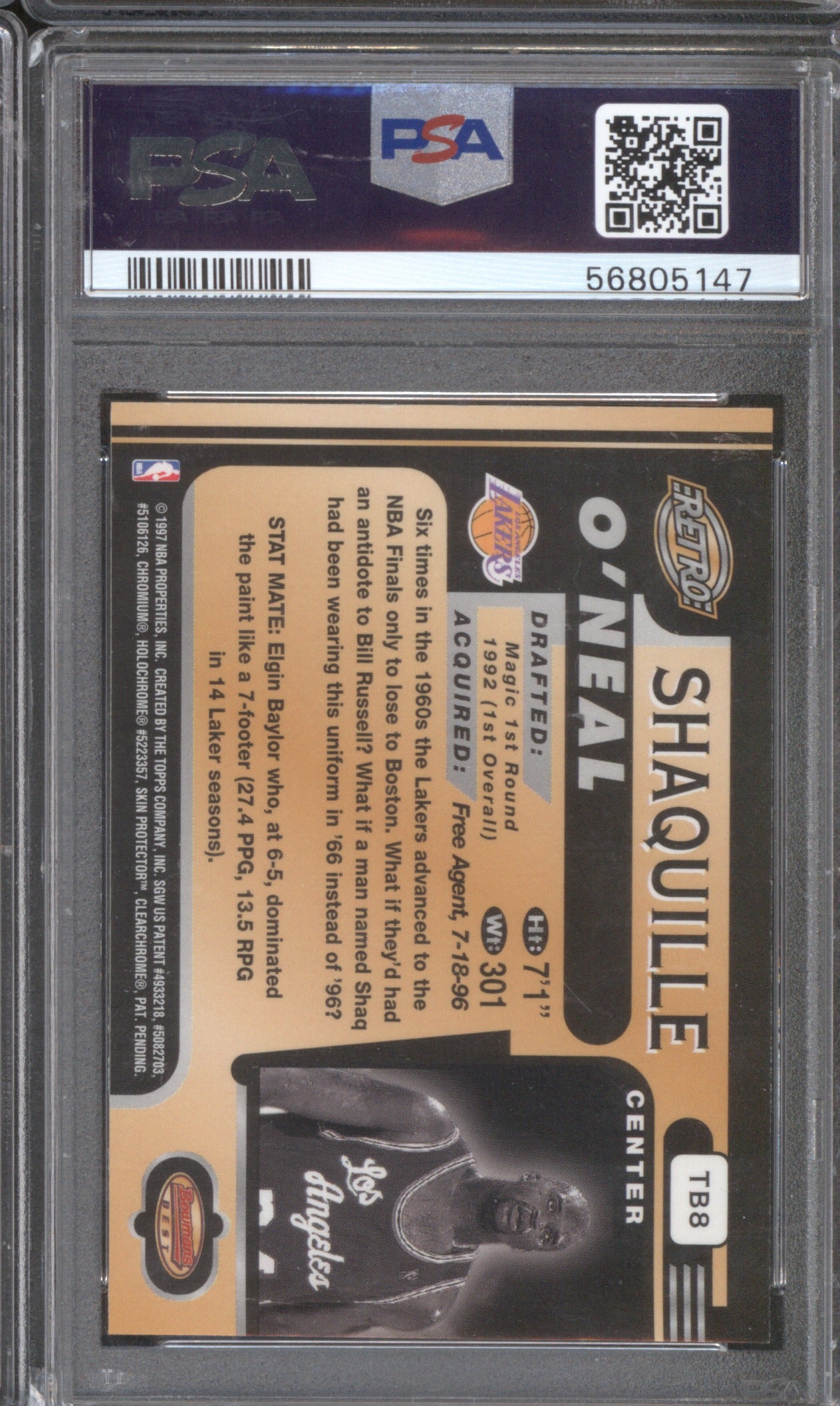 Shaquille O'Neal 1996 Bowman's Best TB8 Retro PSA 9 Retro