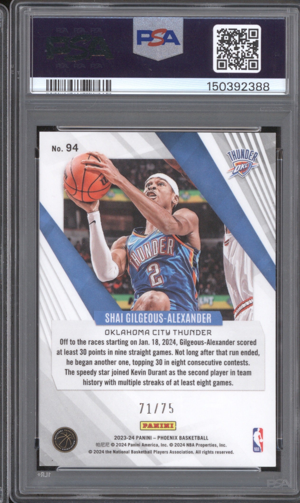 Shai Gilgeous-Alexander 2023 Panini Phoenix 94 Lava PSA 10