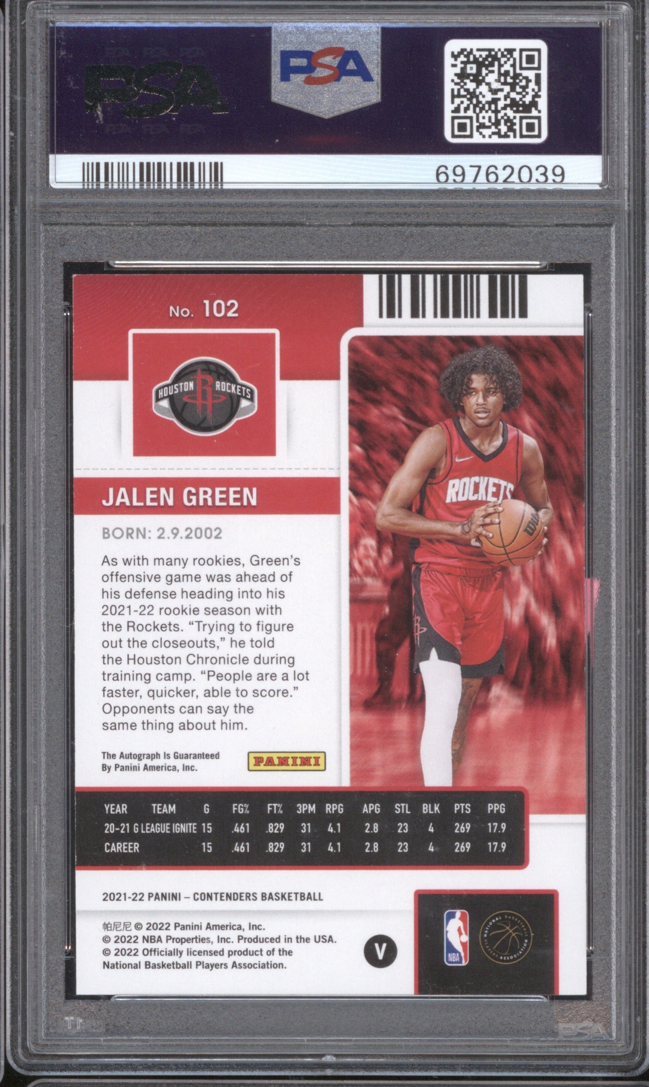 Jalen Green 2021 Panini Contenders 102 Playoff Ticket PSA 8 Variation Auto