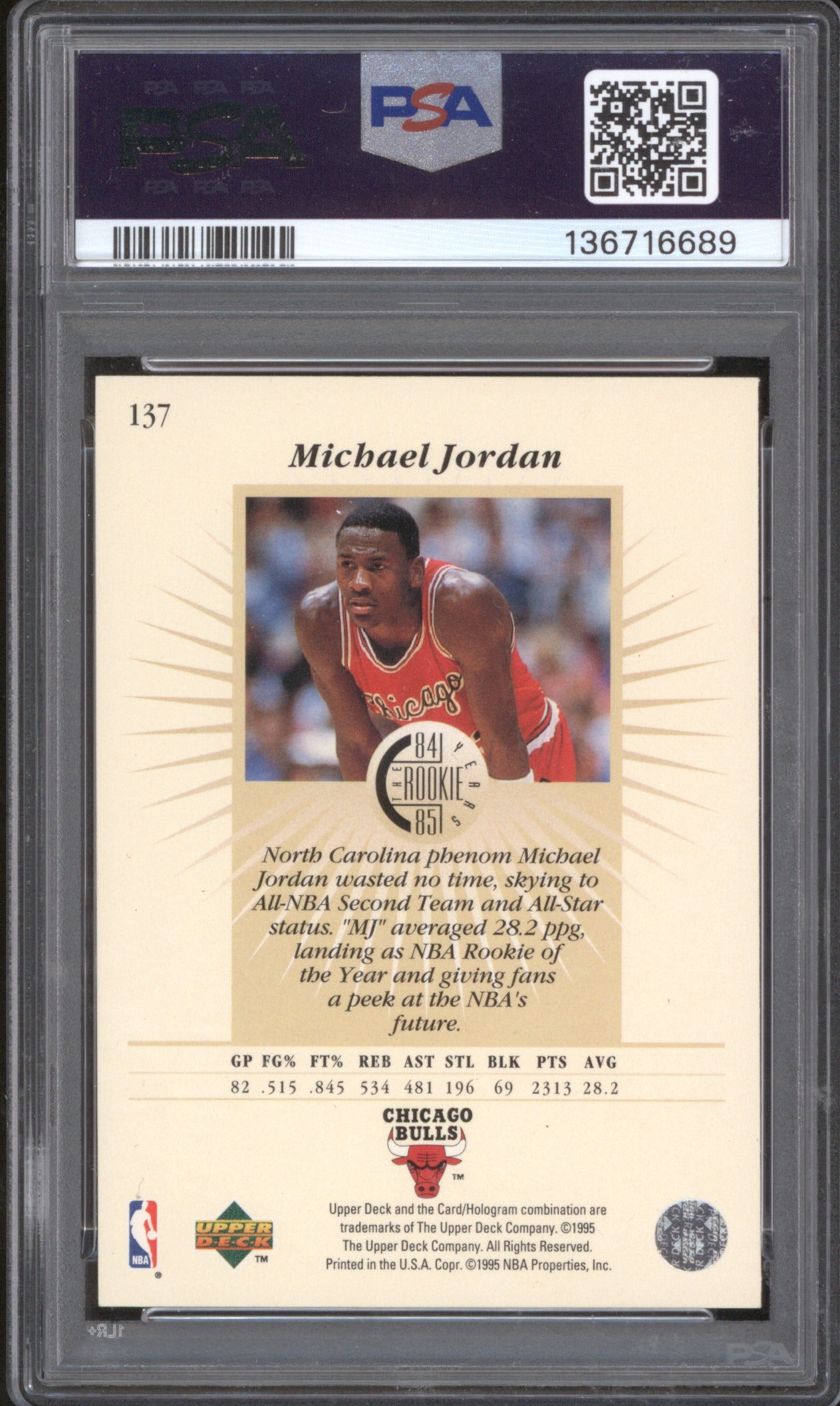 Michael Jordan 1995 Upper Deck 1995 137 The Rookie Years PSA 7 NM
