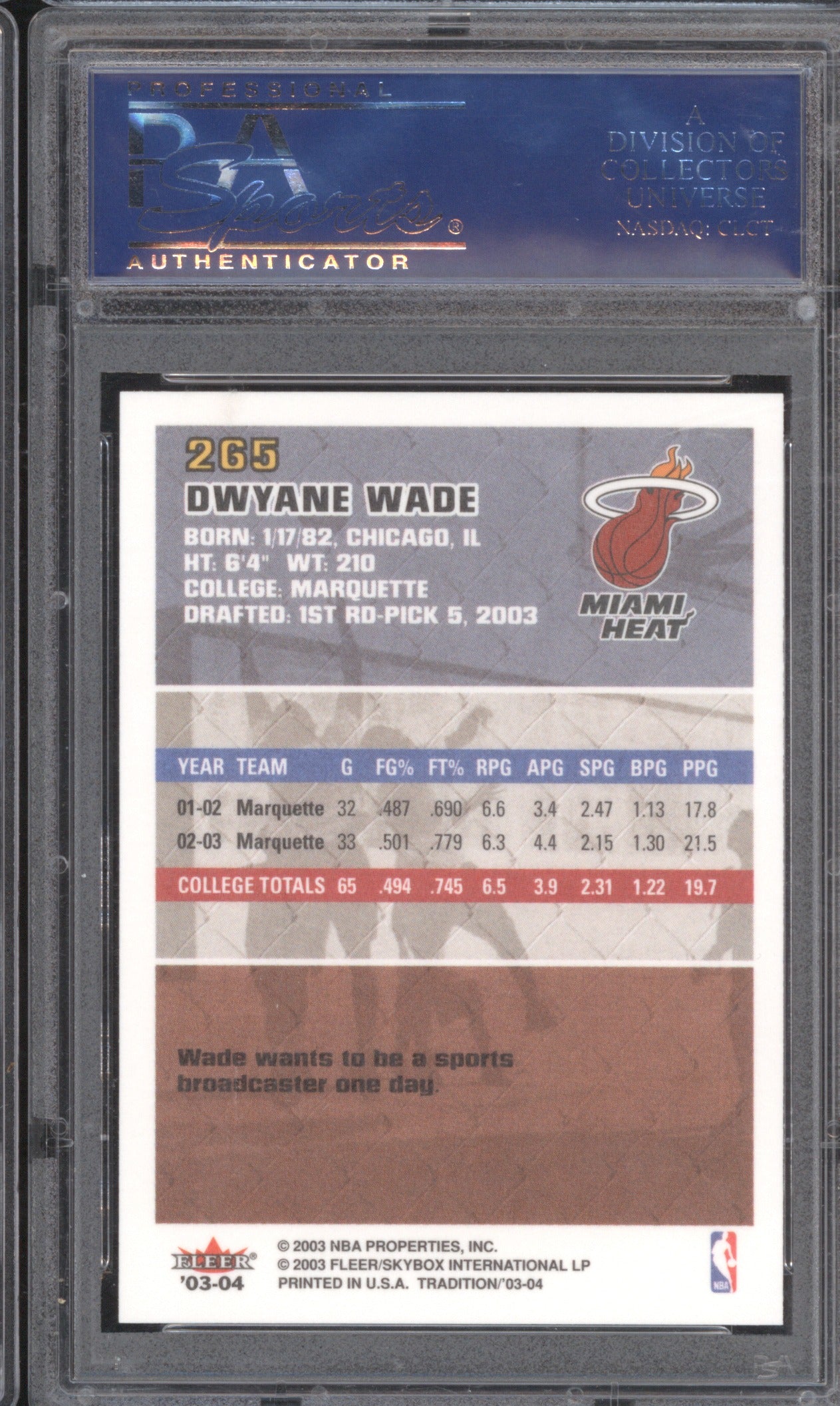 Dwyane Wade 2003 Fleer Tradition 265 RC PSA 10