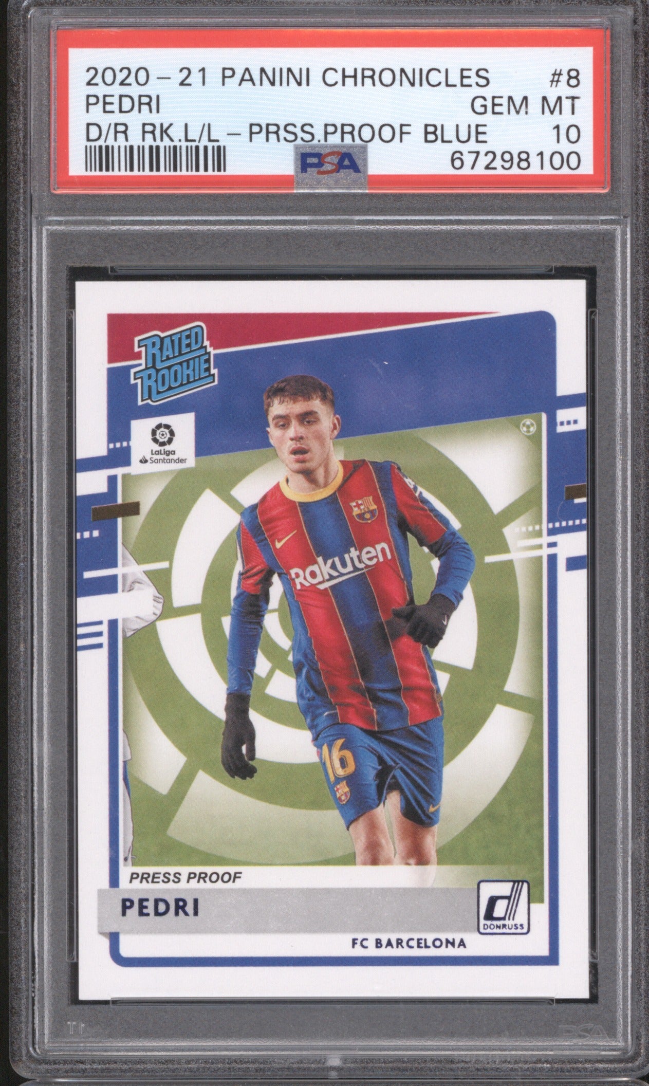 Pedri 2020 Panini Chronicles #8 Rated Rookie PSA 10 Press Proof Blue