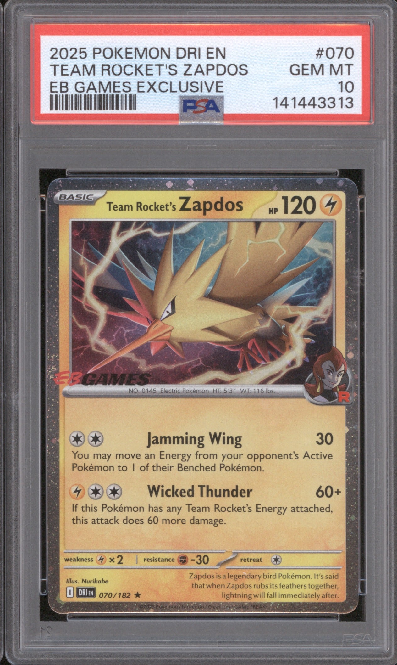 2025 Pokemon Destined Rivals Team Rocket's Zapdos 070/182 EB Games Exclusive