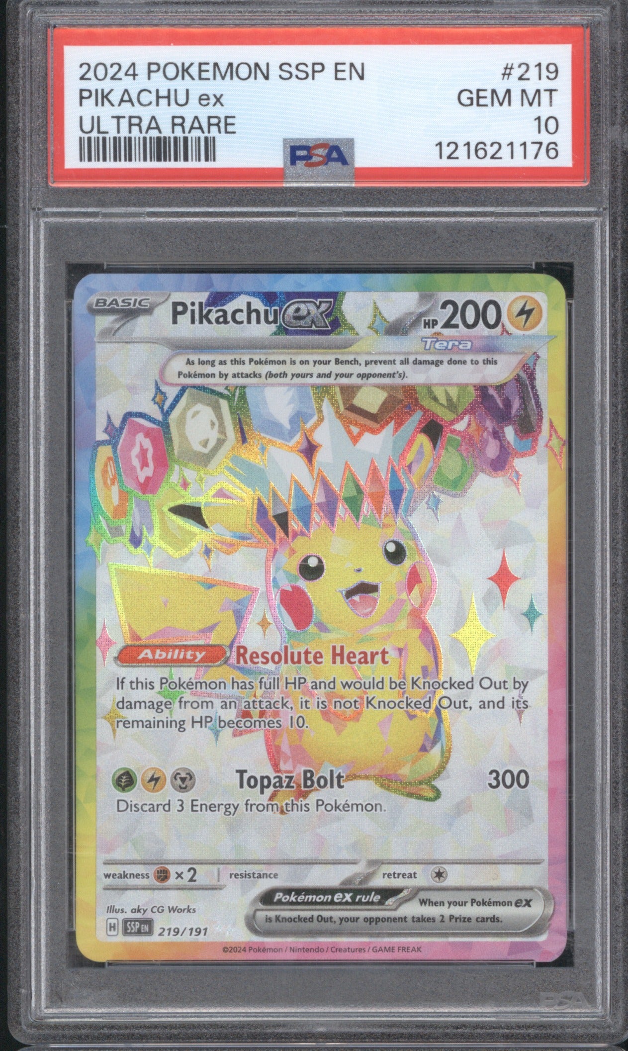 Pikachu ex 2024 Pokemon Surging Sparks SSP 219 PSA 10