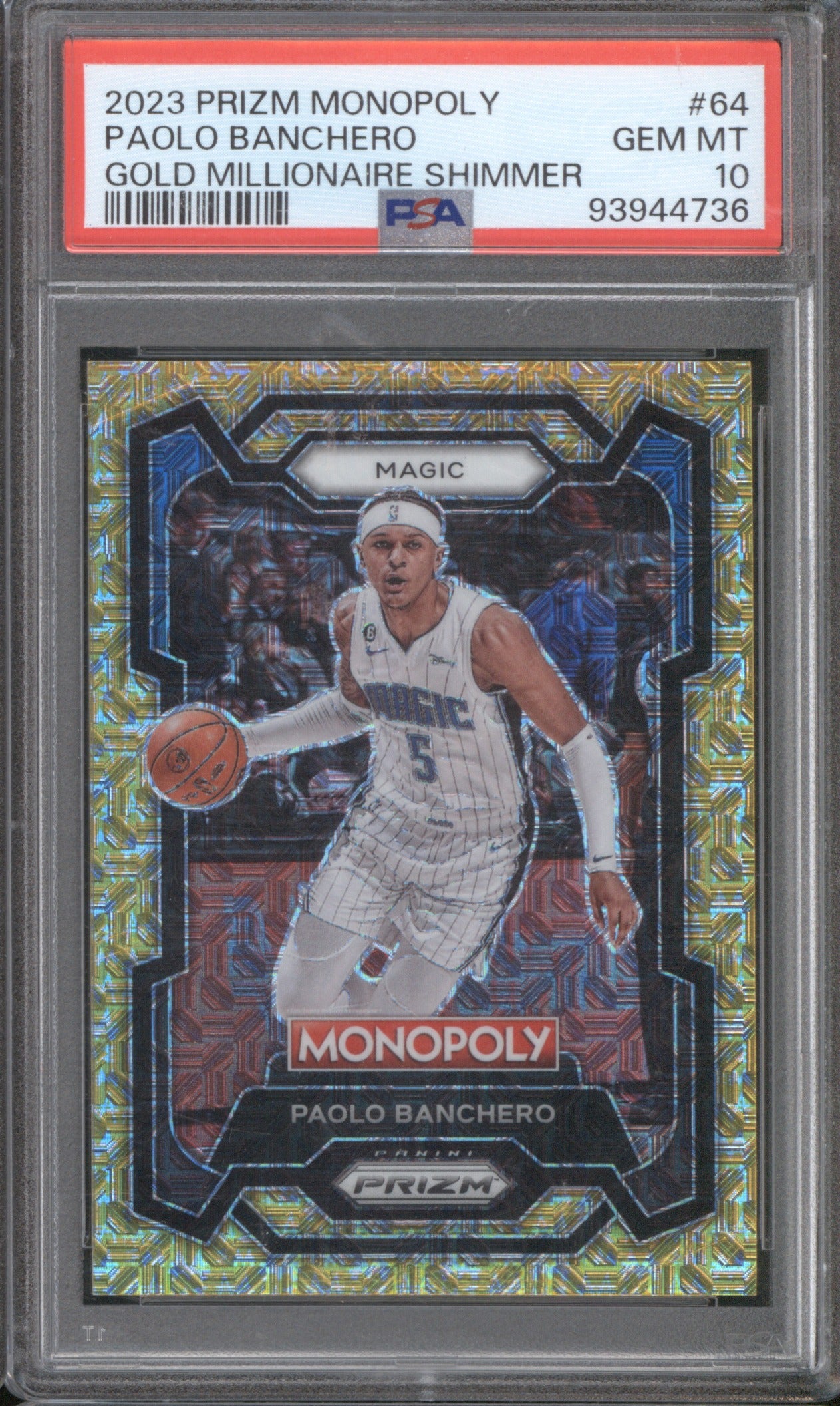 2023 Panini Prizm Monopoly Paolo Banchero Gold Millionaire Shimmer PSA 10 67/500