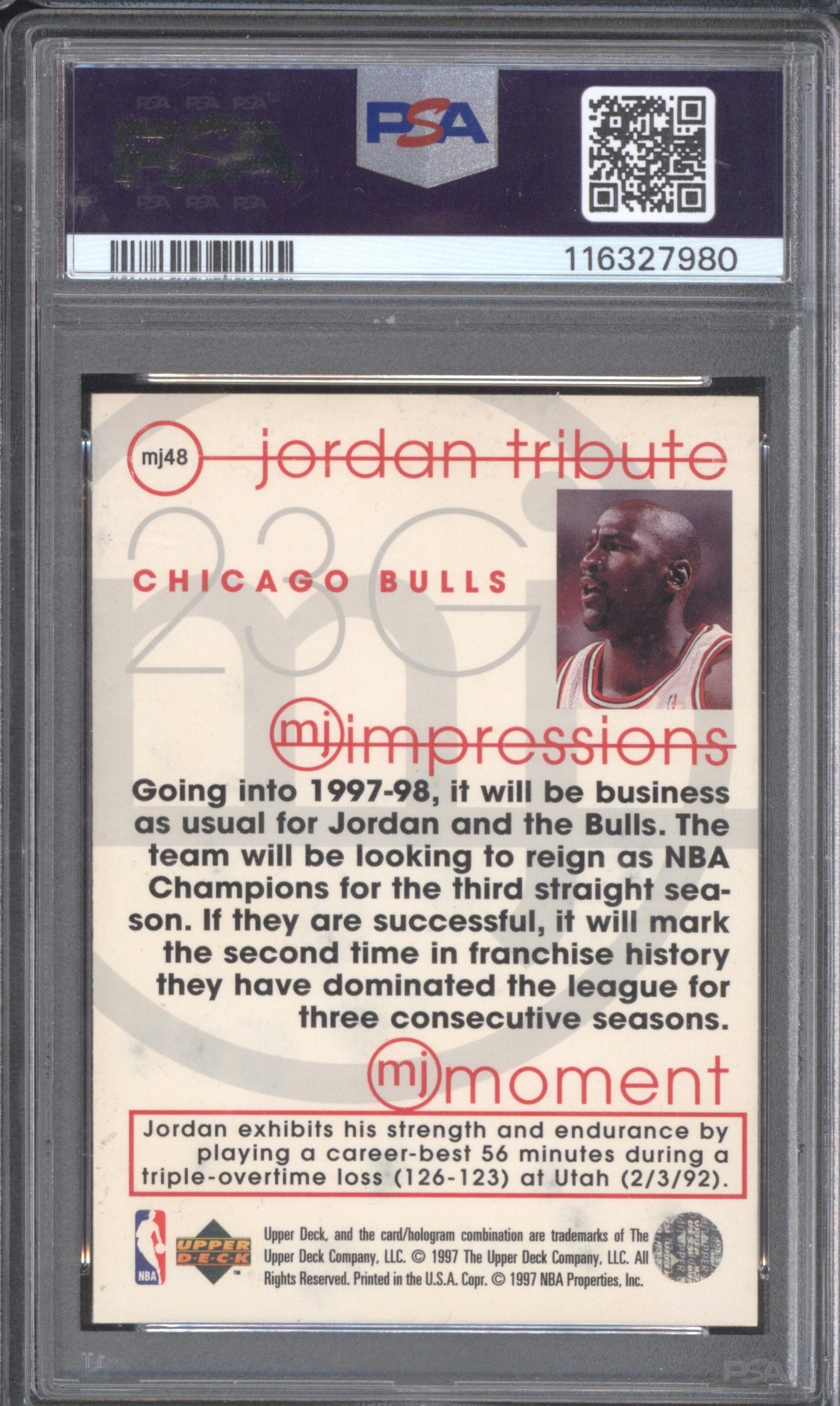 Michael Jordan 1996 Upper Deck Jordan Tribute MJ Impressions PSA 2