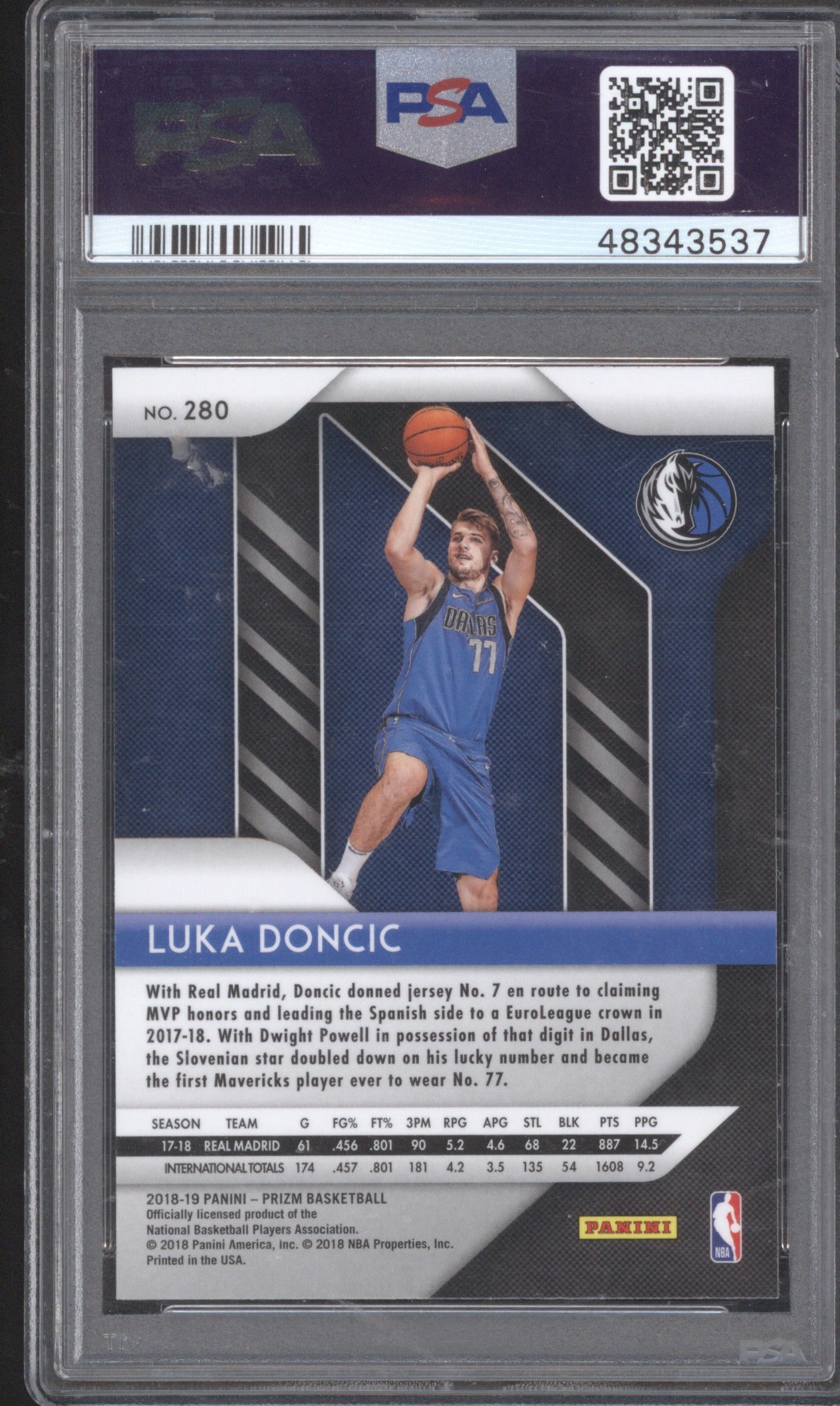 2018 Panini Luka Doncic 280 RC Prizm PSA 9
