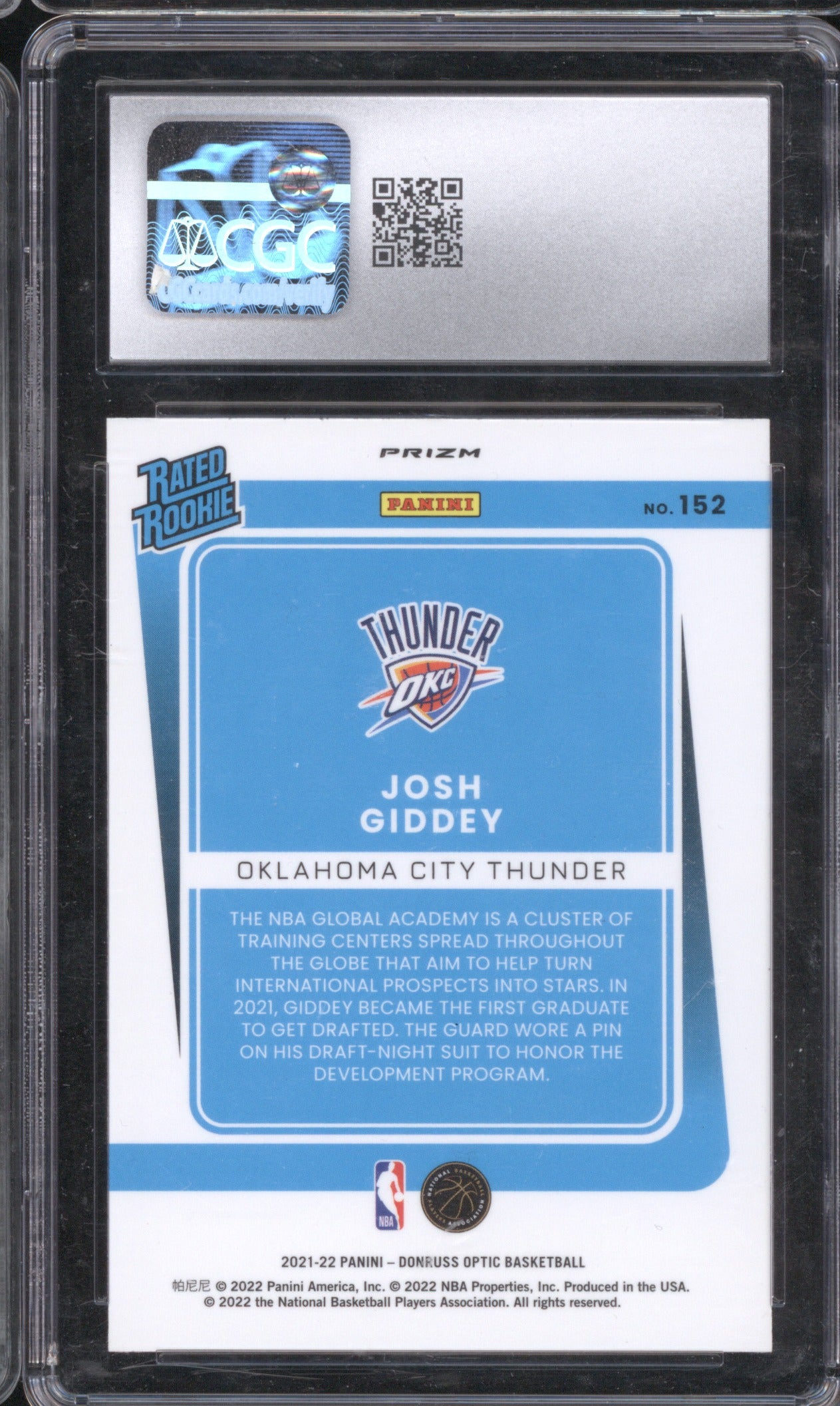 2021 Donruss Optic Josh Giddey RC 152 Purple CGC 9