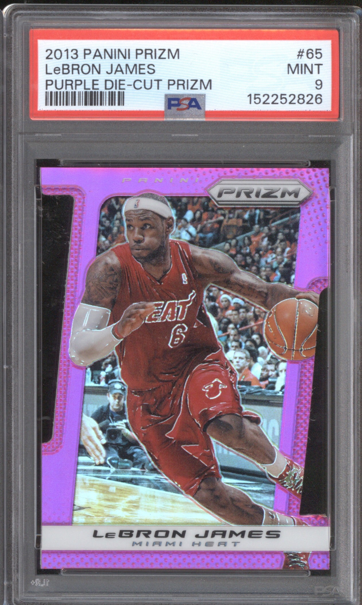 2013 Panini Prizm 65 LeBron James Purple Die Cut 42/49 PSA 9