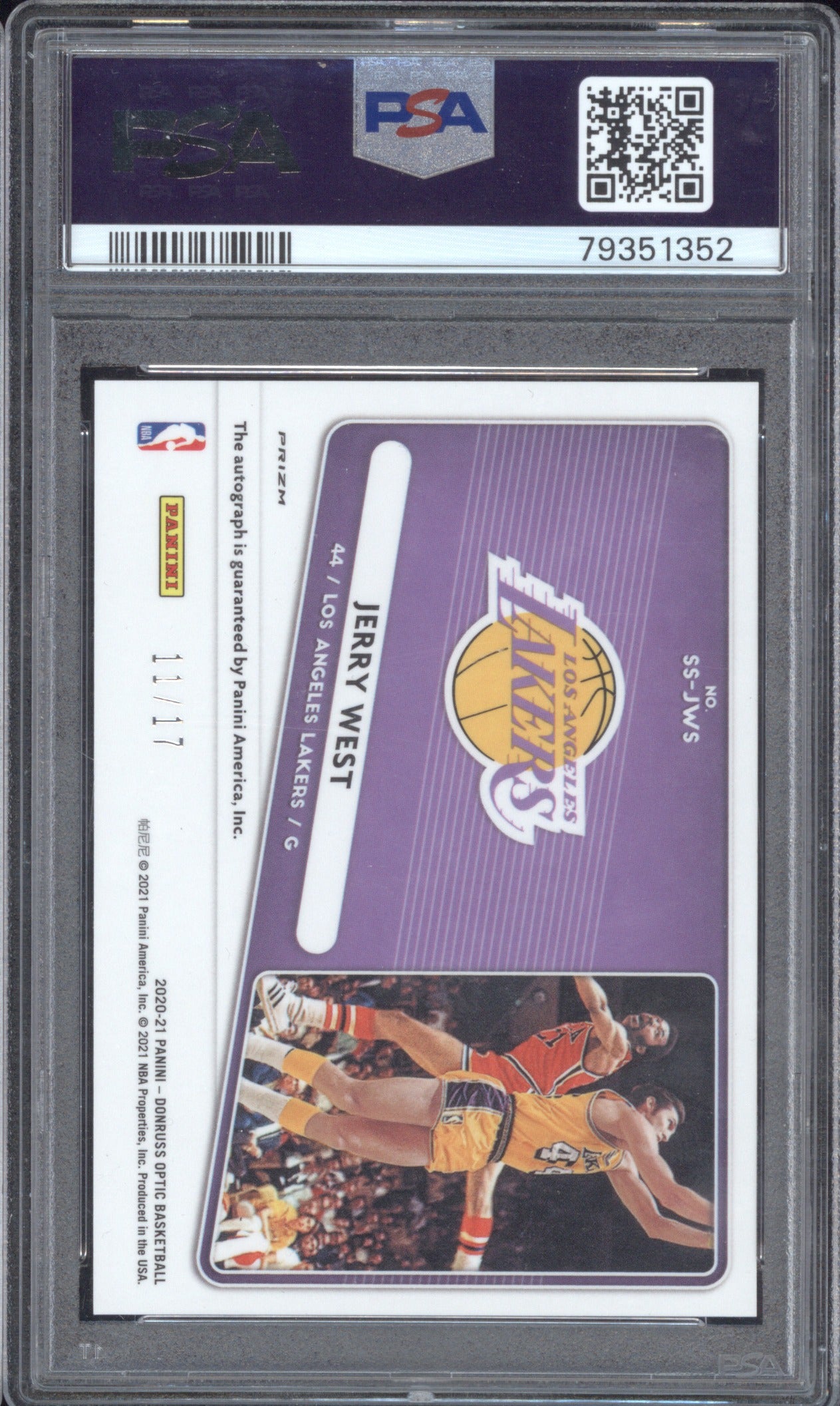 Jerry West 2020-21 Panini Donruss Optic Signature Series Auto Pulsar 11/17 PSA 9