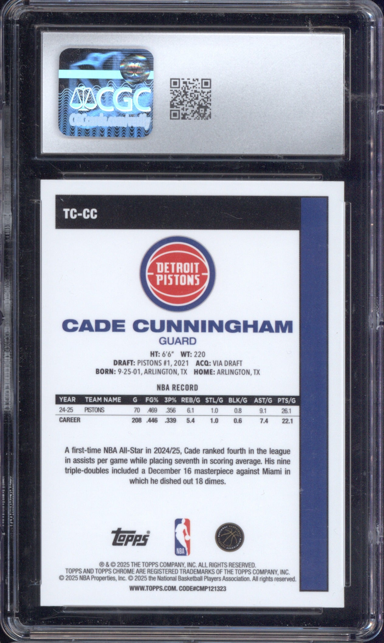 Cade Cunningham 2025-26 Topps 1980-81 Silver Pack Chrome Aqua 46/199 CGC 10