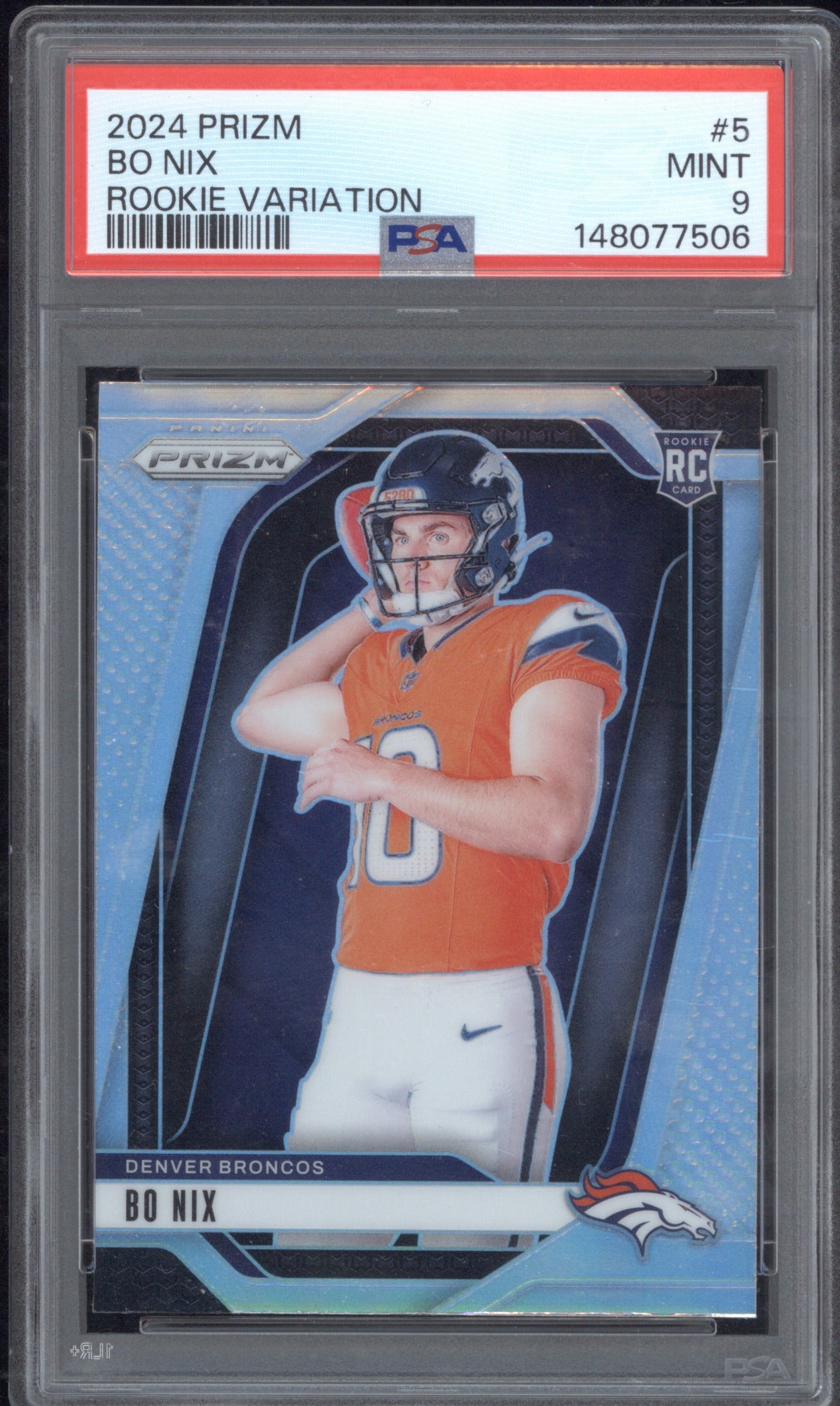 Bo Nix 2024 Panini Prizm 5 Rookie Variation PSA 9
