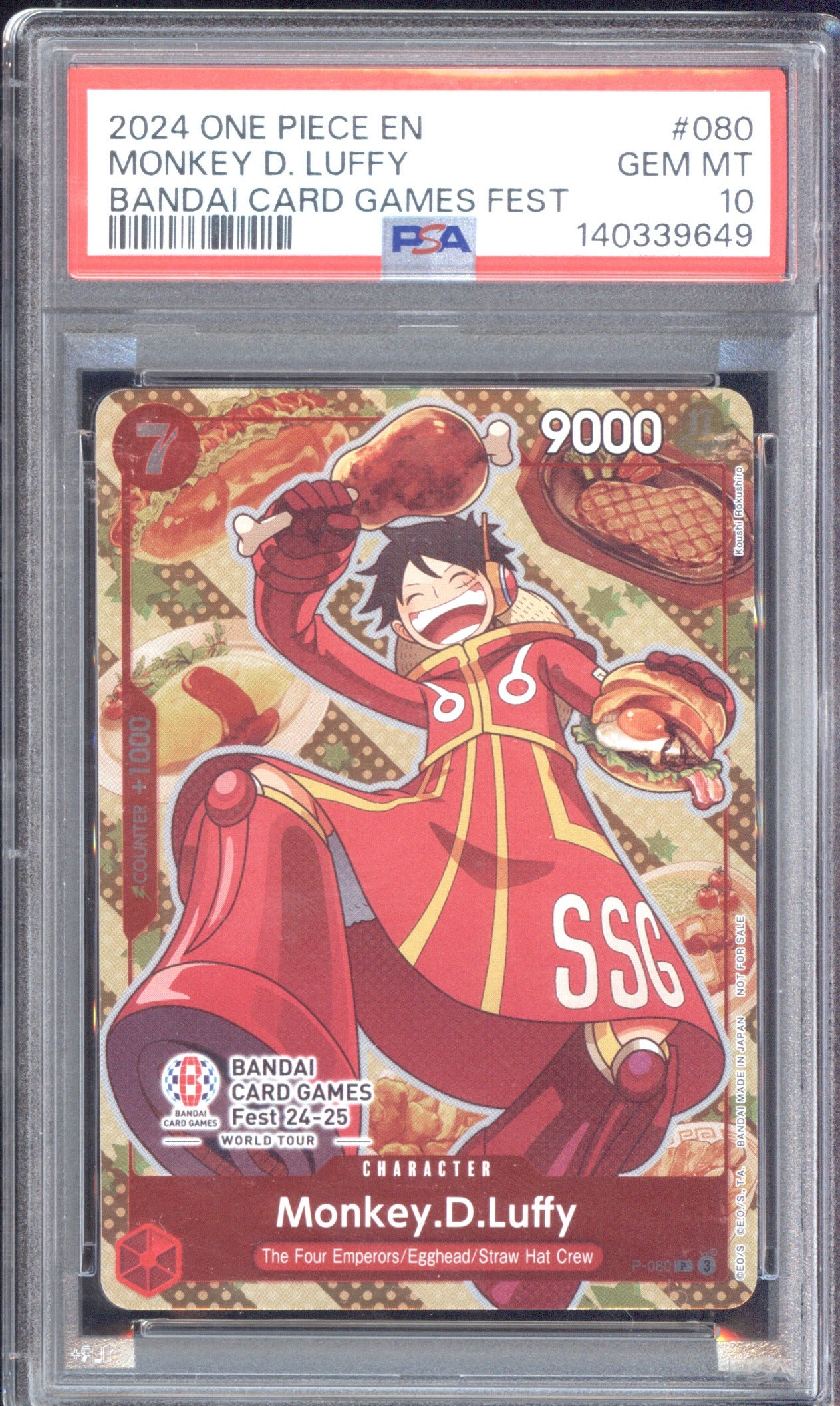 Monkey D. Luffy 2024 Bandai One Piece Promos P-080 Card Games Fest PSA 10