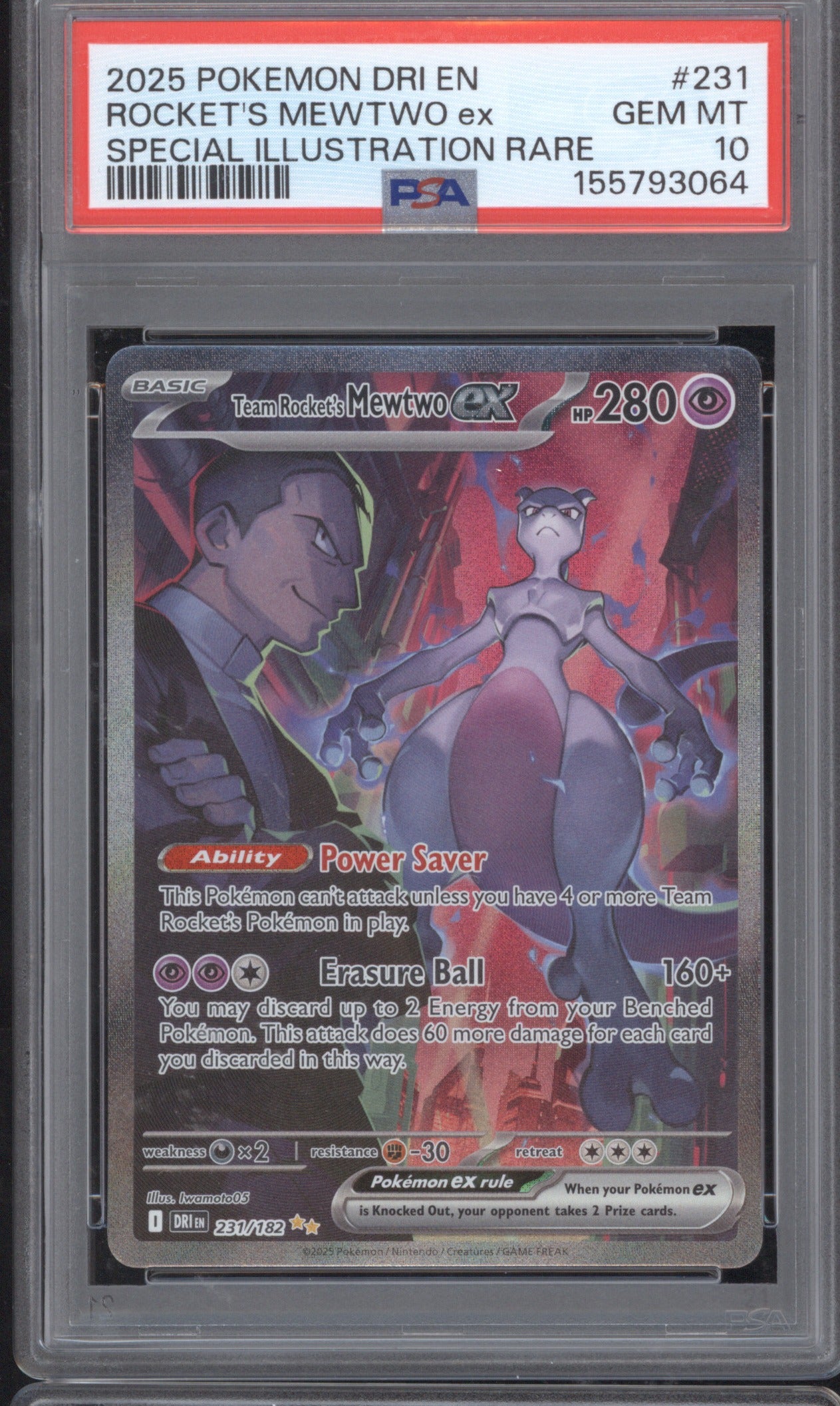 Team Rocket's Mewtwo ex 2025 Pokemon Destined Rivals #231 SIR PSA 10