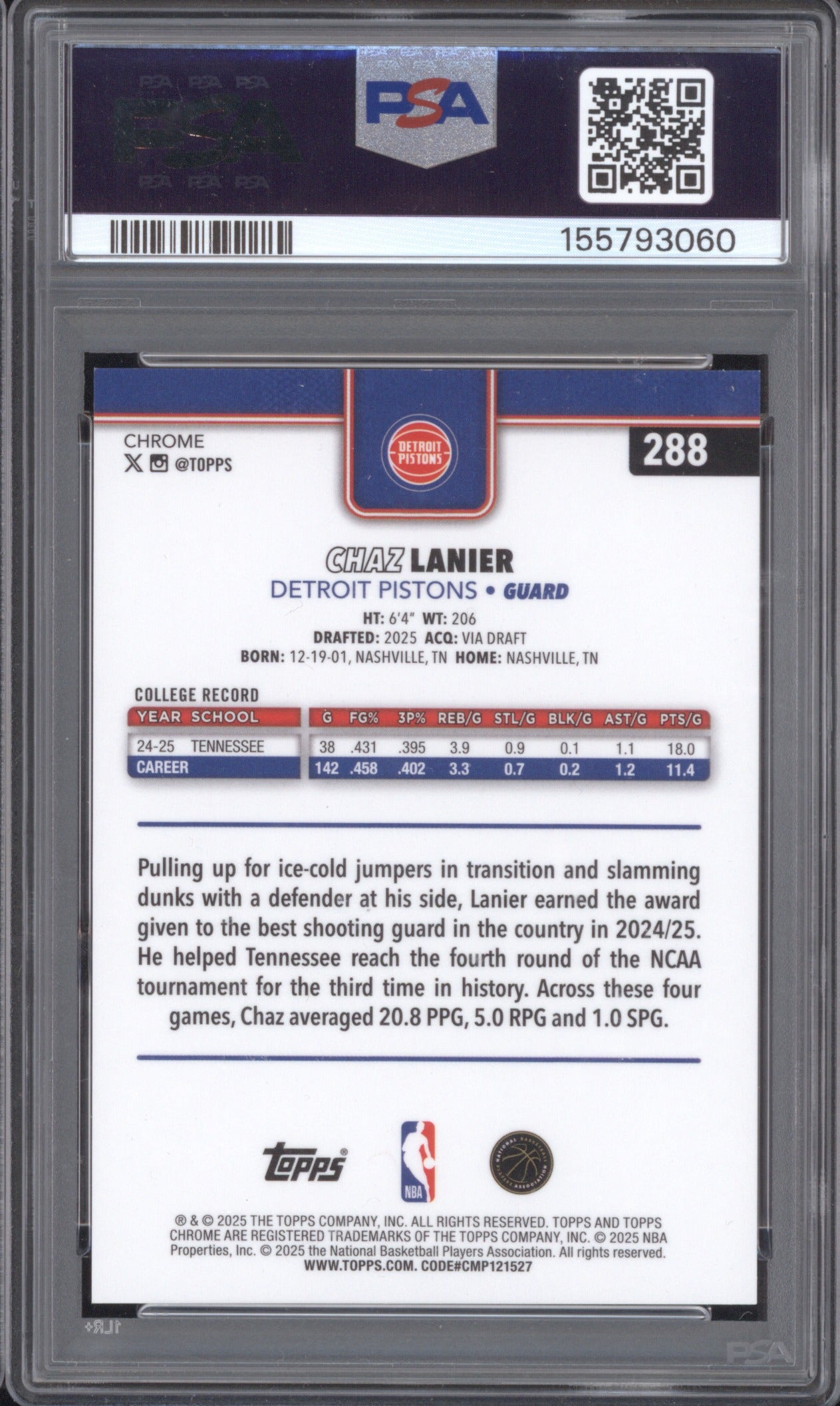 Chaz Lanier 2025 Topps Chrome #288 Orange Wave Rookie RC PSA 9