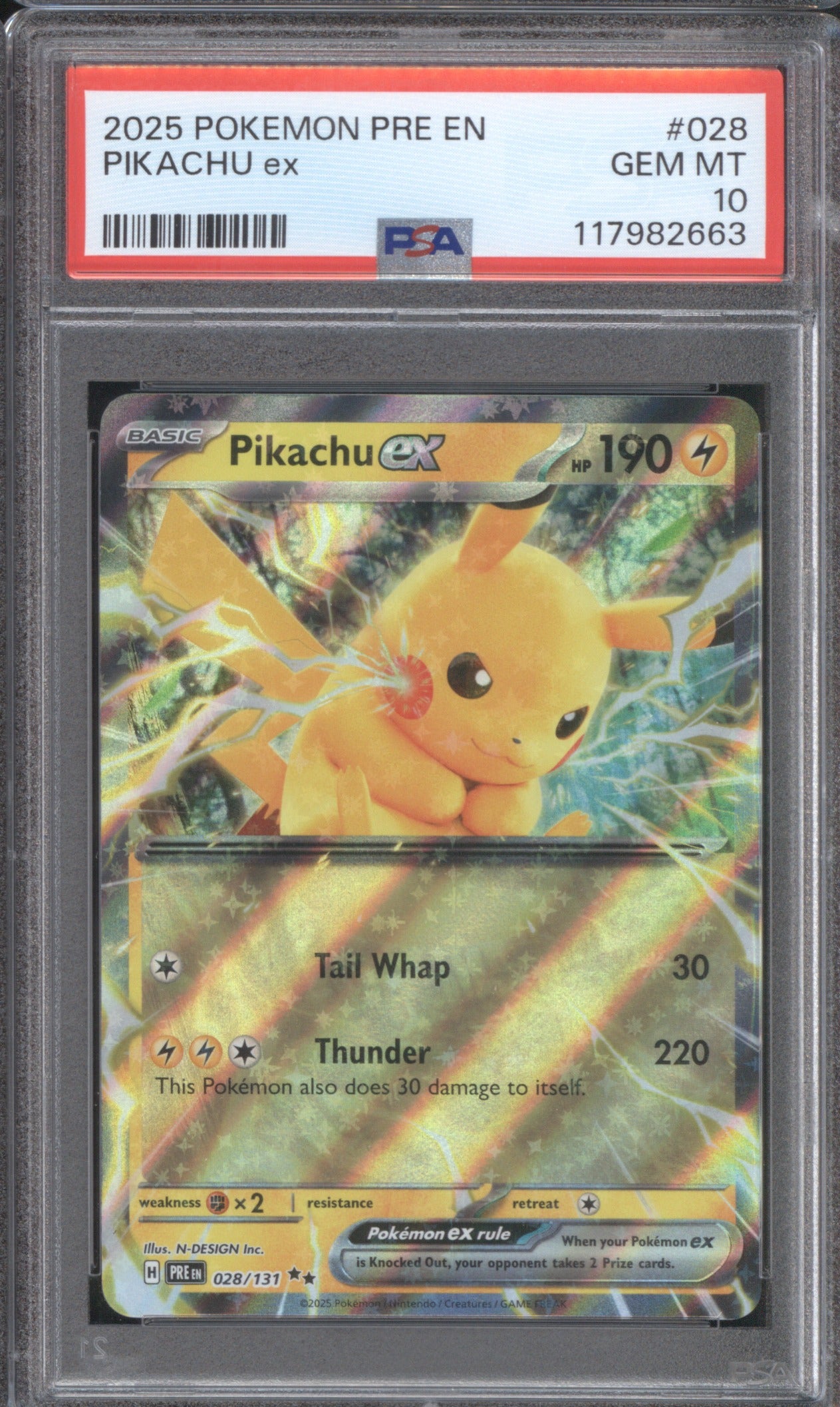 Pikachu ex 2025 Pokémon Prismatic Evolutions 028/131 PSA 10