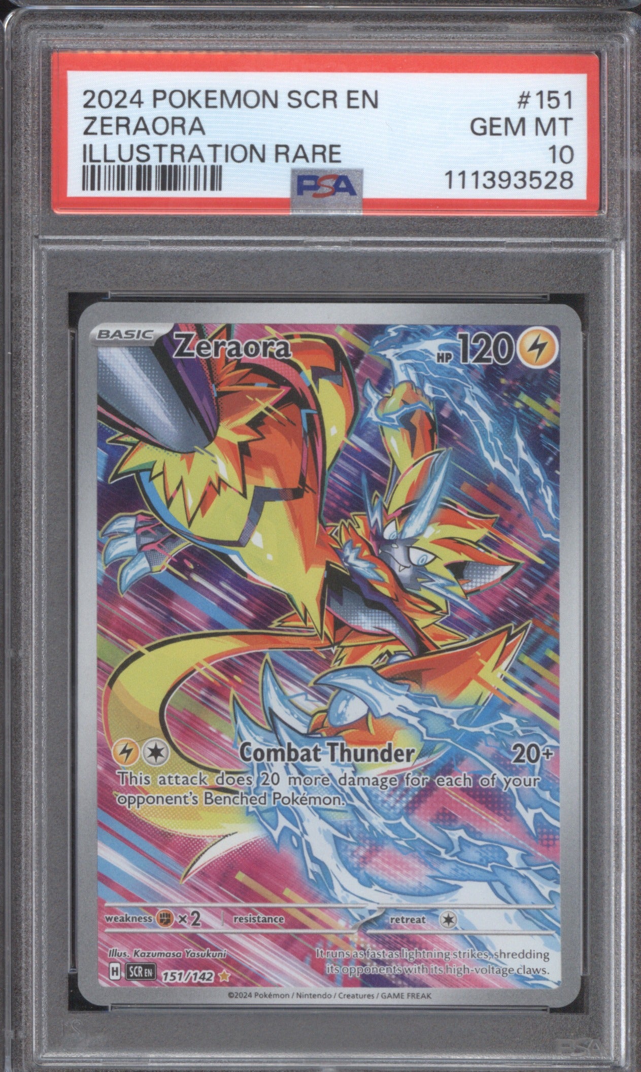 Zeraora 2024 Pokémon Stellar Crown 151/142 GEM MT 10 Illustration Rare