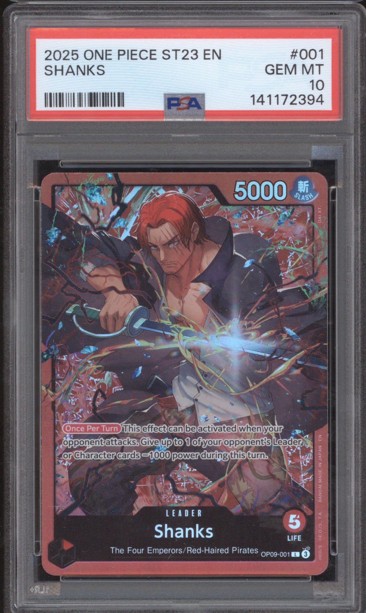 Shanks 2025 Bandai The Four Emperors/Red-Haired Pirates PSA 10 GEM Starter Deck