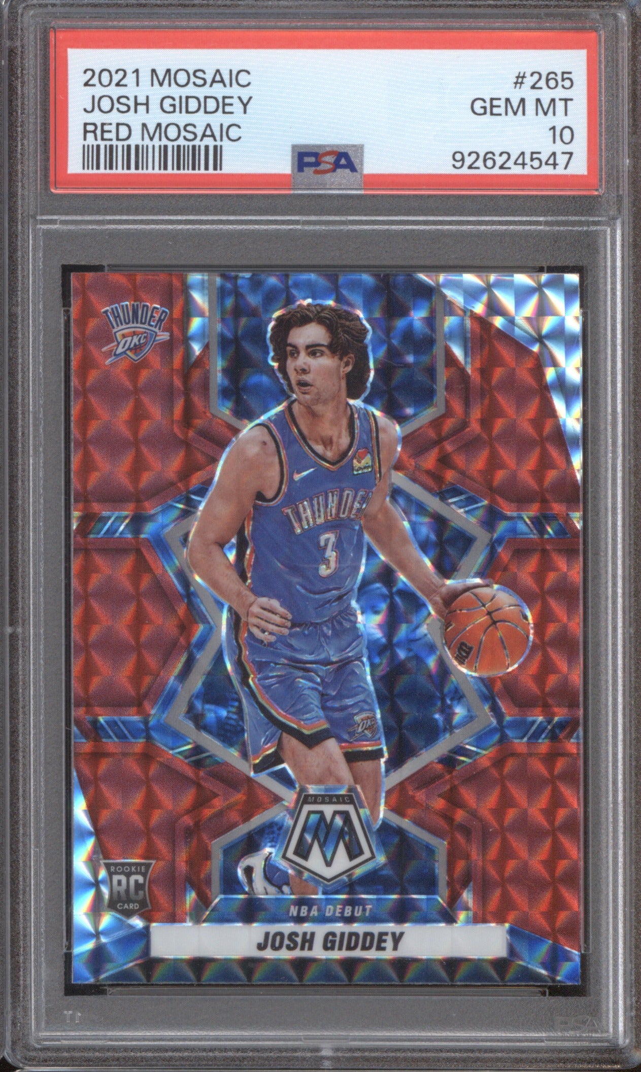 2021 Panini Mosaic Josh Giddey 265 Red Mosaic RC GEM 10