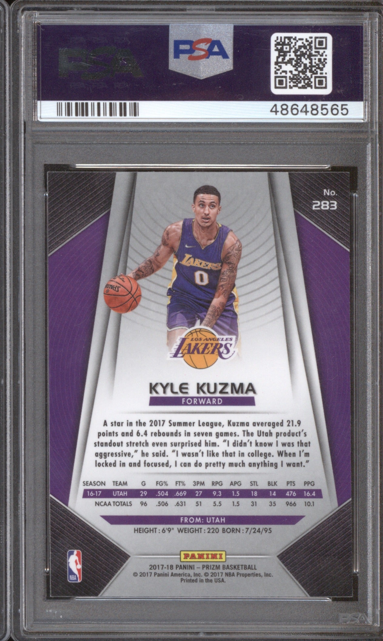 2017 Panini Prizm Kyle Kuzma 283 RC Base PSA 10