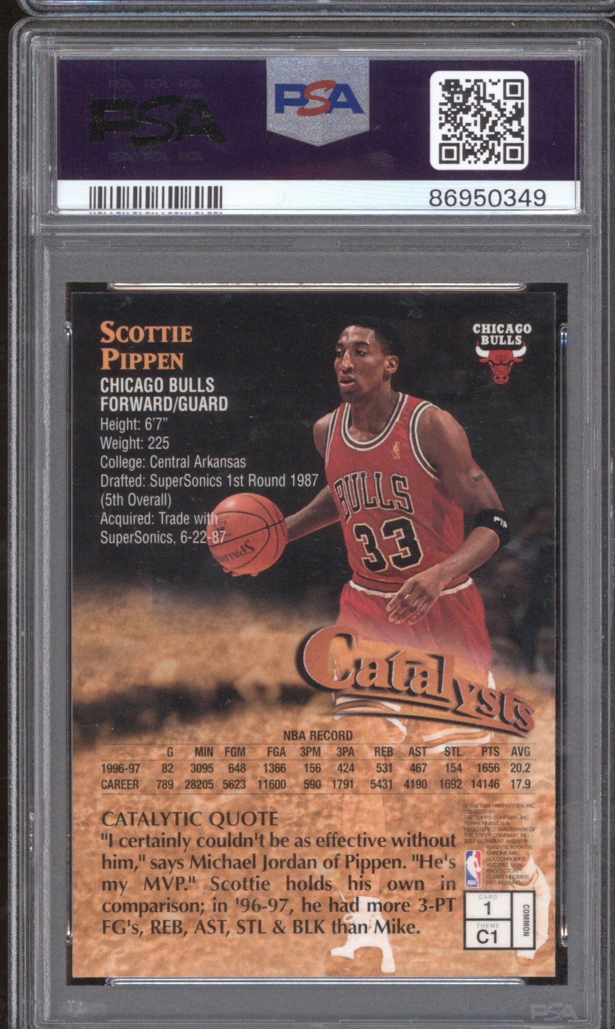 1997 Topps Finest Scottie Pippen #1 Catalyst PSA 9