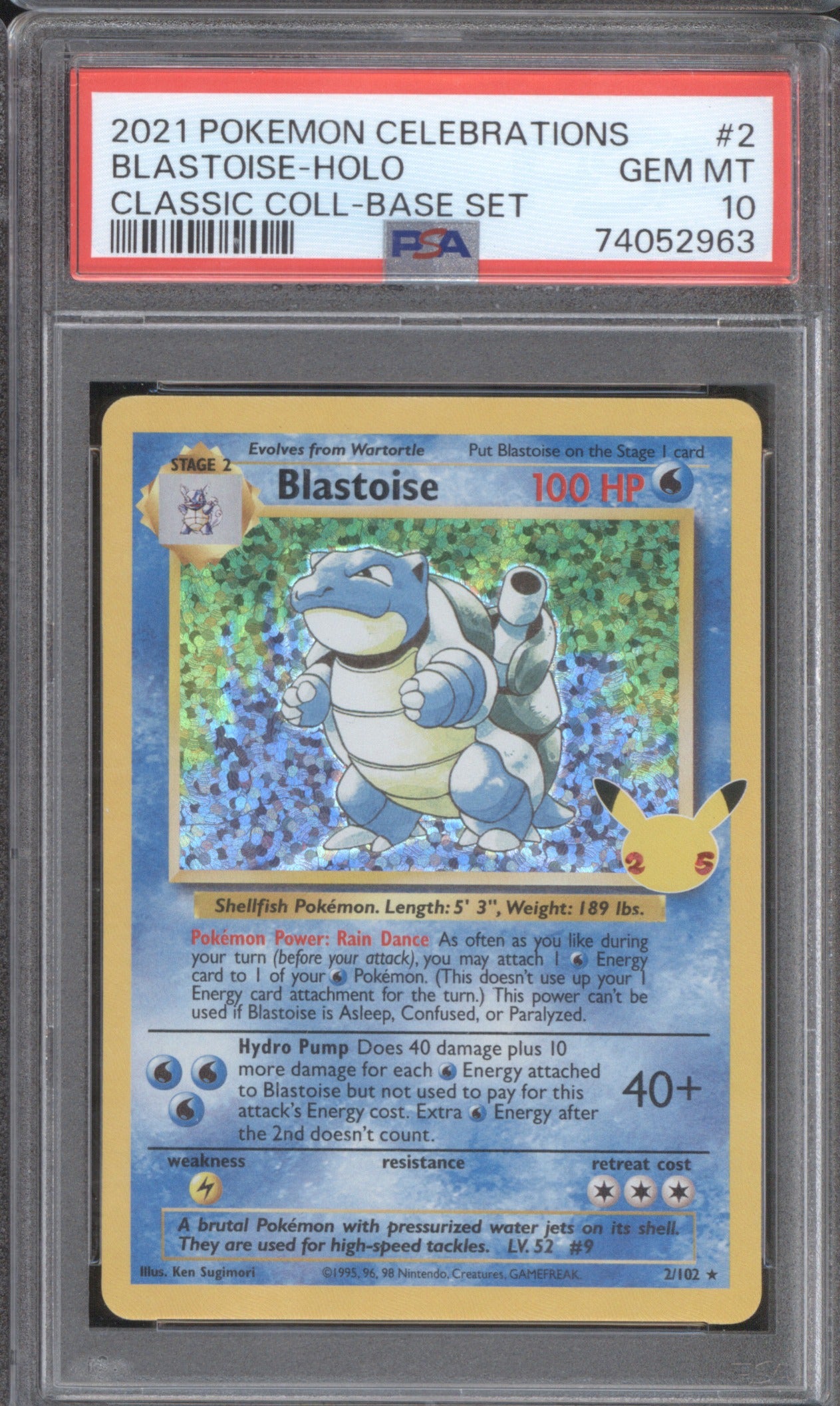 BLASTOISE-HOLO 2021 POKEMON CELEBRATIONS CLASSIC COLLECTION #2 PSA 10