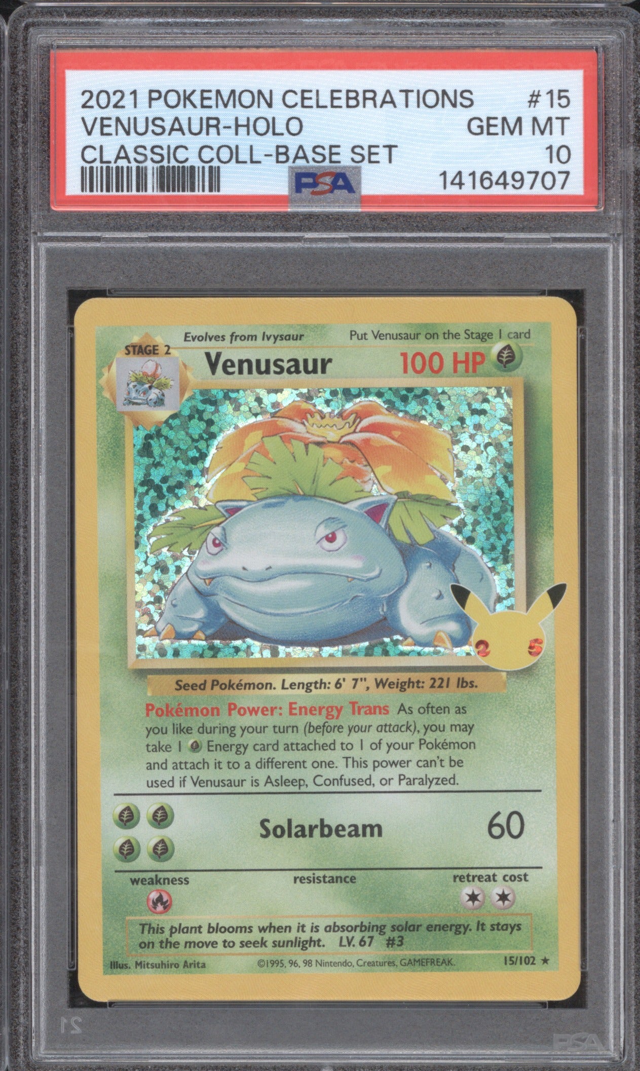 VENUSAUR-HOLO 2021 POKEMON CELEBRATIONS CLASSIC COLLECTION #15 PSA 10