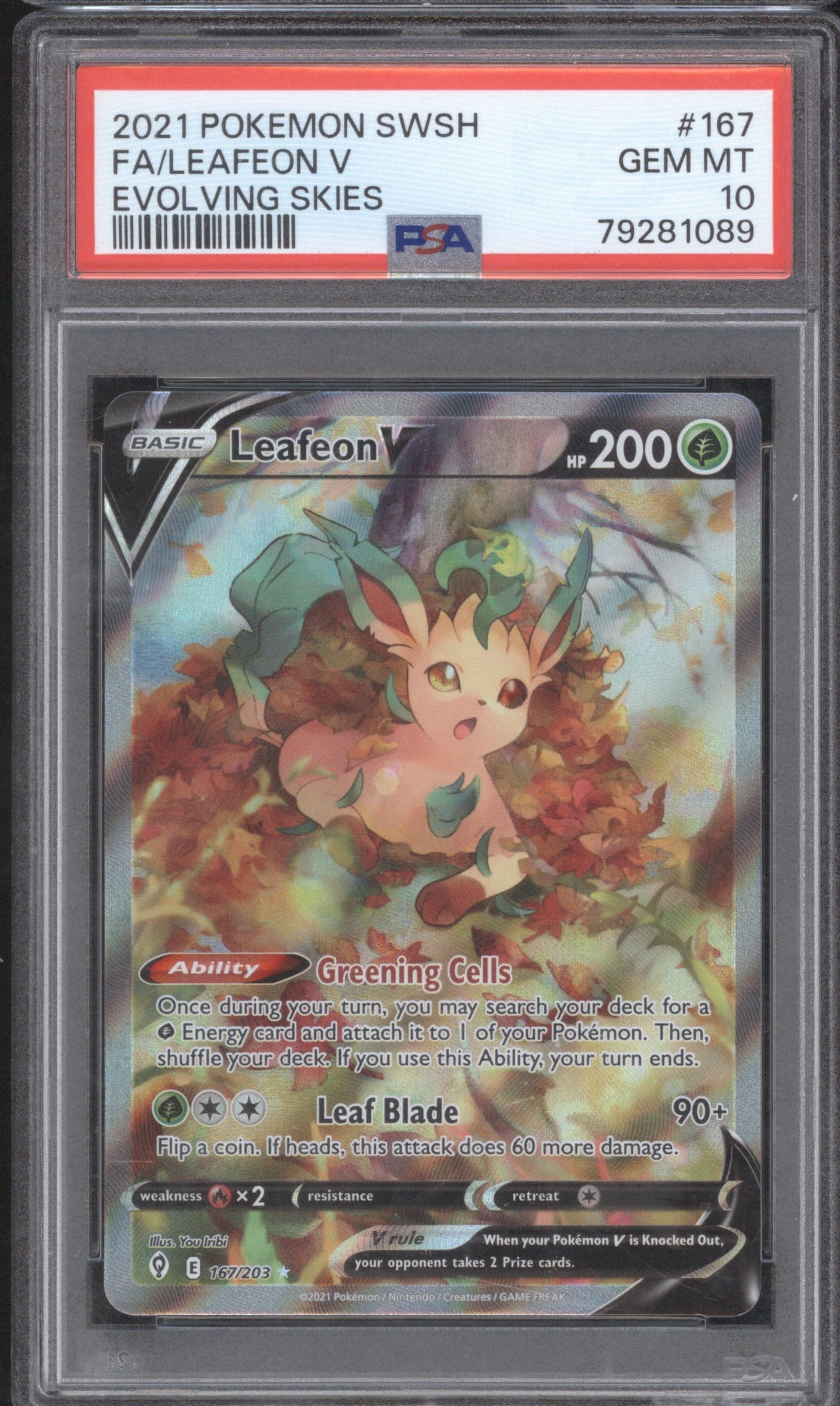 LEAFEON V 2021 POKEMON SWORD & SHIELD EVOLVING SKIES #167 PSA 10