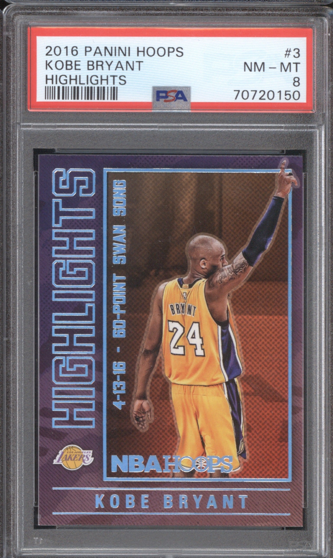 Kobe Bryant 2016/17 Panini Hoops 3 Highlights PSA 8