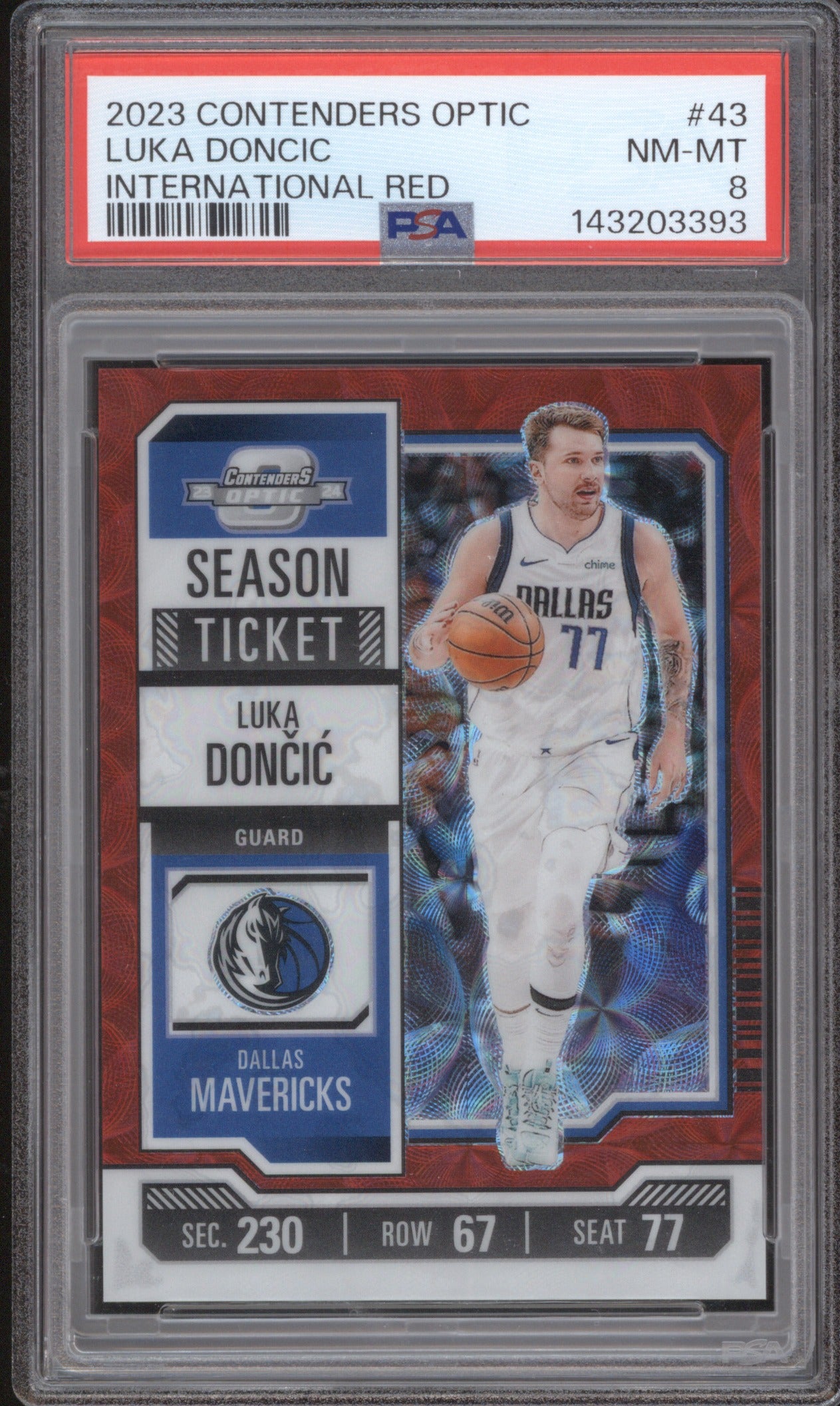 Luka Doncic 2023/24 Panini Contenders Optic 43 International Red PSA 8