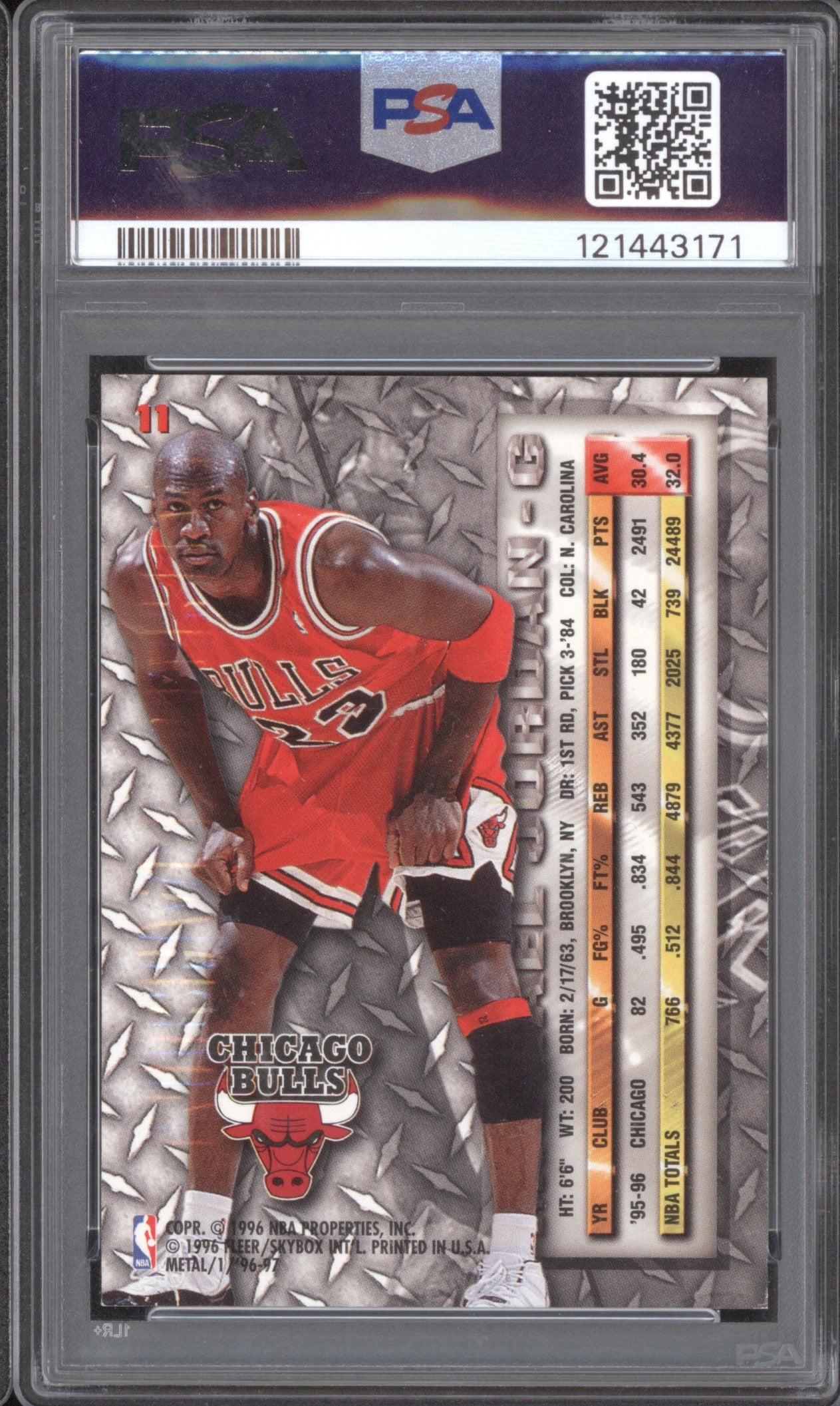 Michael Jordan 1996/97 Fleer Metal 11 PSA 7