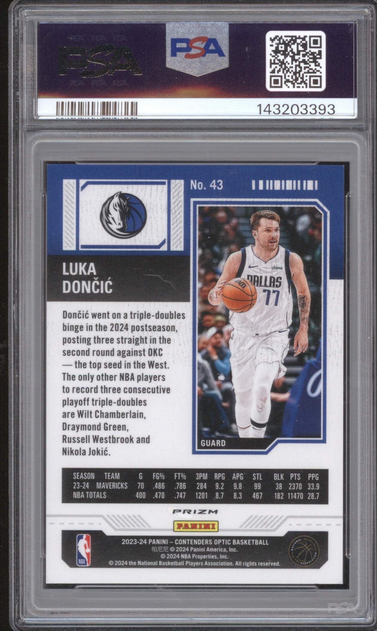 Luka Doncic 2023/24 Panini Contenders Optic 43 International Red PSA 8