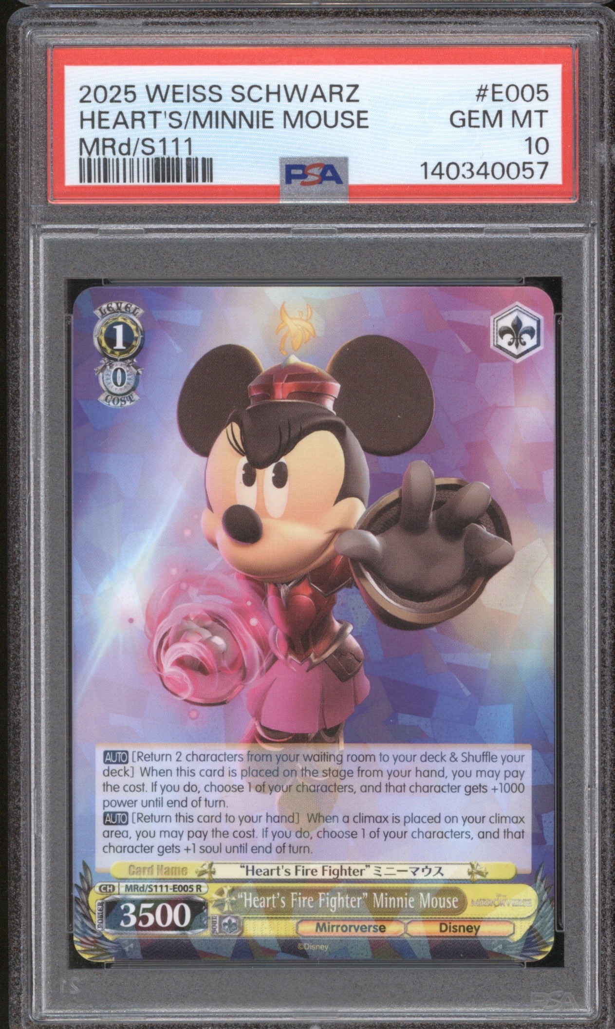 2025 WEISS SCHWARZ DISNEY MIRRORVERSE HEART'S/MINNIE MOUSE E005 PSA 10