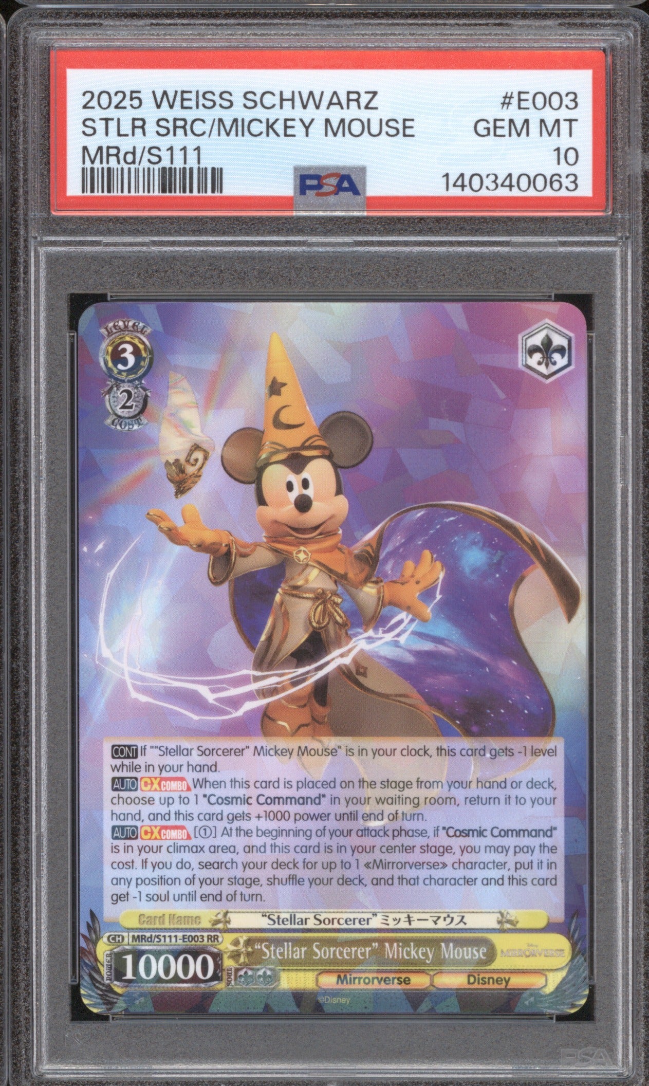 2025 WEISS SCHWARZ DISNEY MIRRORVERSE STLR SRC/MICKEY MOUSE E003 PSA 10