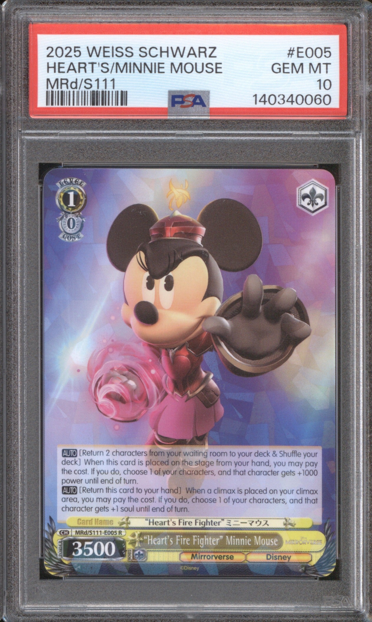 2025 WEISS SCHWARZ DISNEY MIRRORVERSE HEART'S/MINNIE MOUSE E005 PSA 10