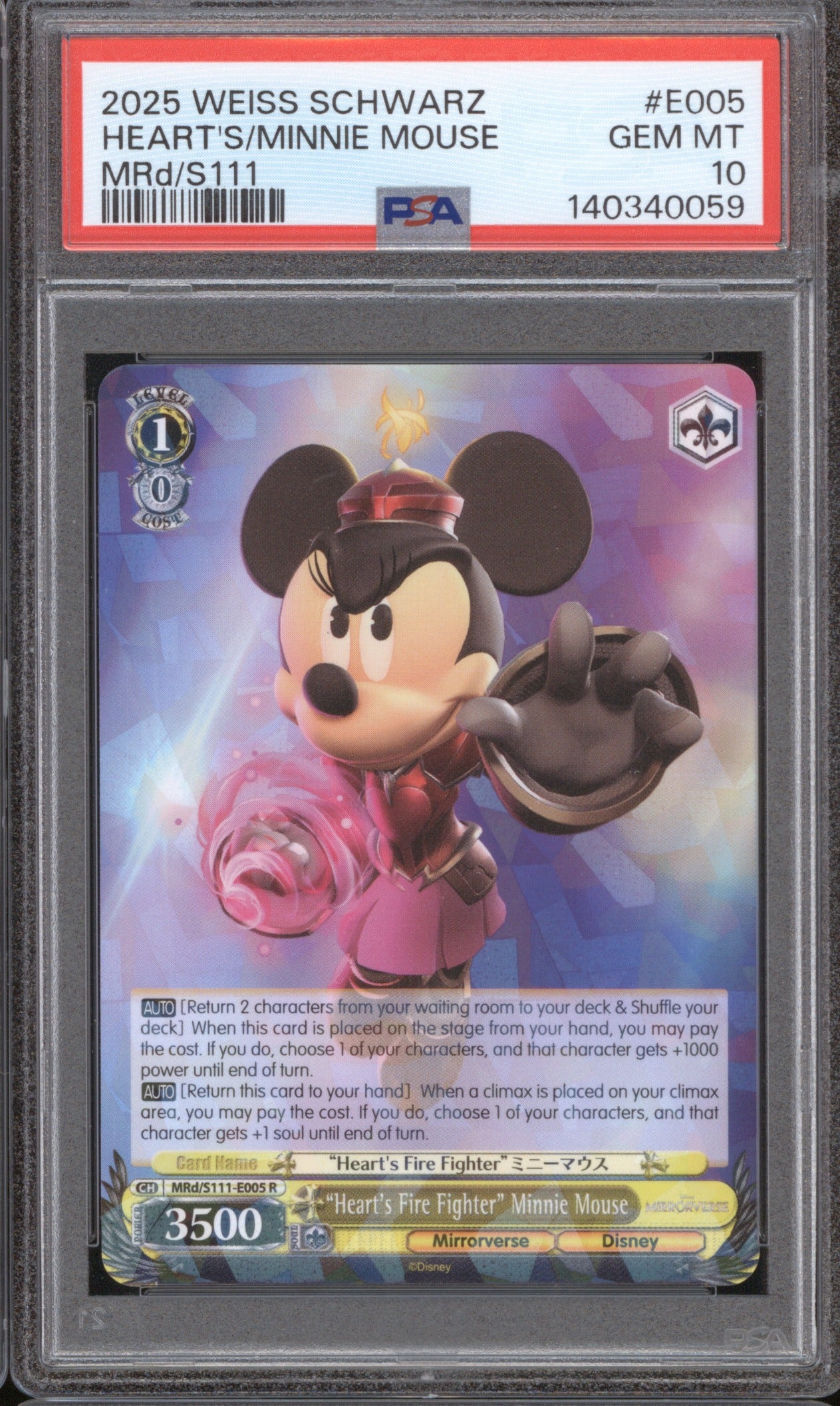 2025 WEISS SCHWARZ DISNEY MIRRORVERSE HEART'S/MINNIE MOUSE E005 PSA 10