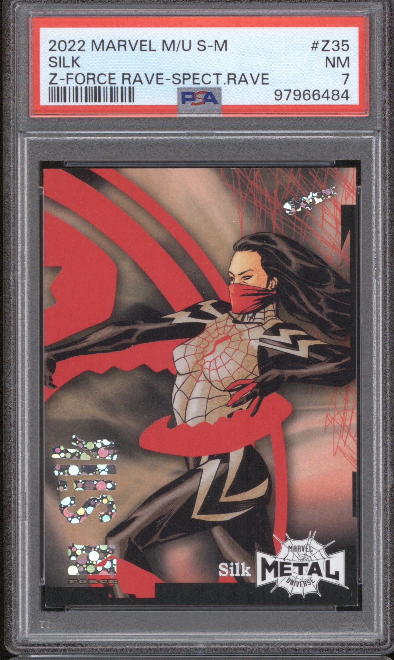 2022 Marvel Metal Universe SpiderMan Z35 Silk Z-Force Rave Spectacular /25 PSA 7