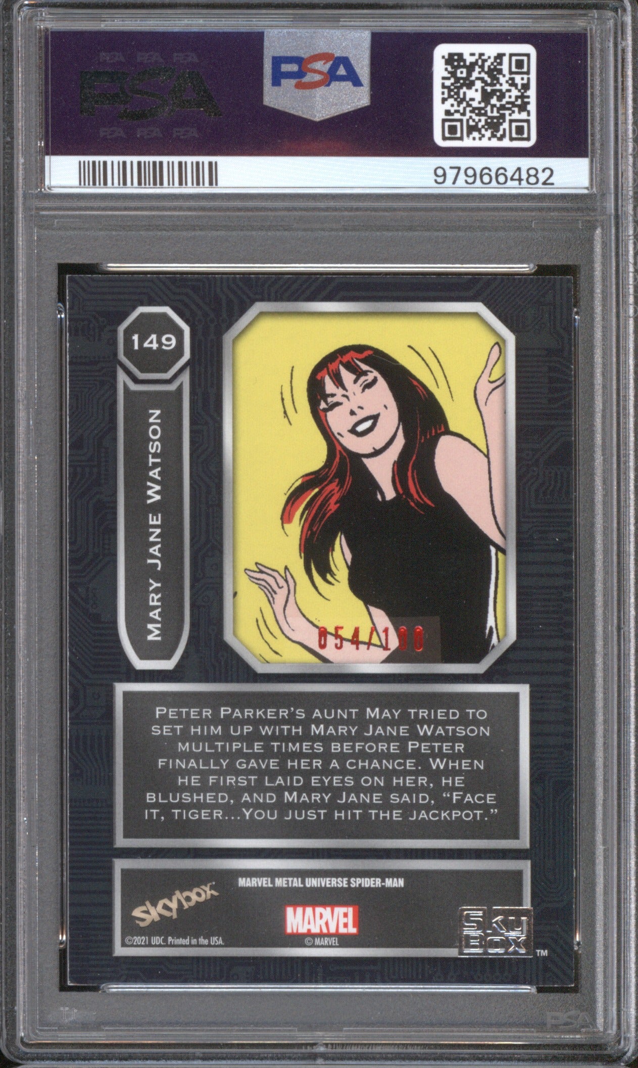 2022 SKYBOX MARVEL METAL UNIVERSE MARY JANE WATSON 149 PRECIOUS RED PSA 7