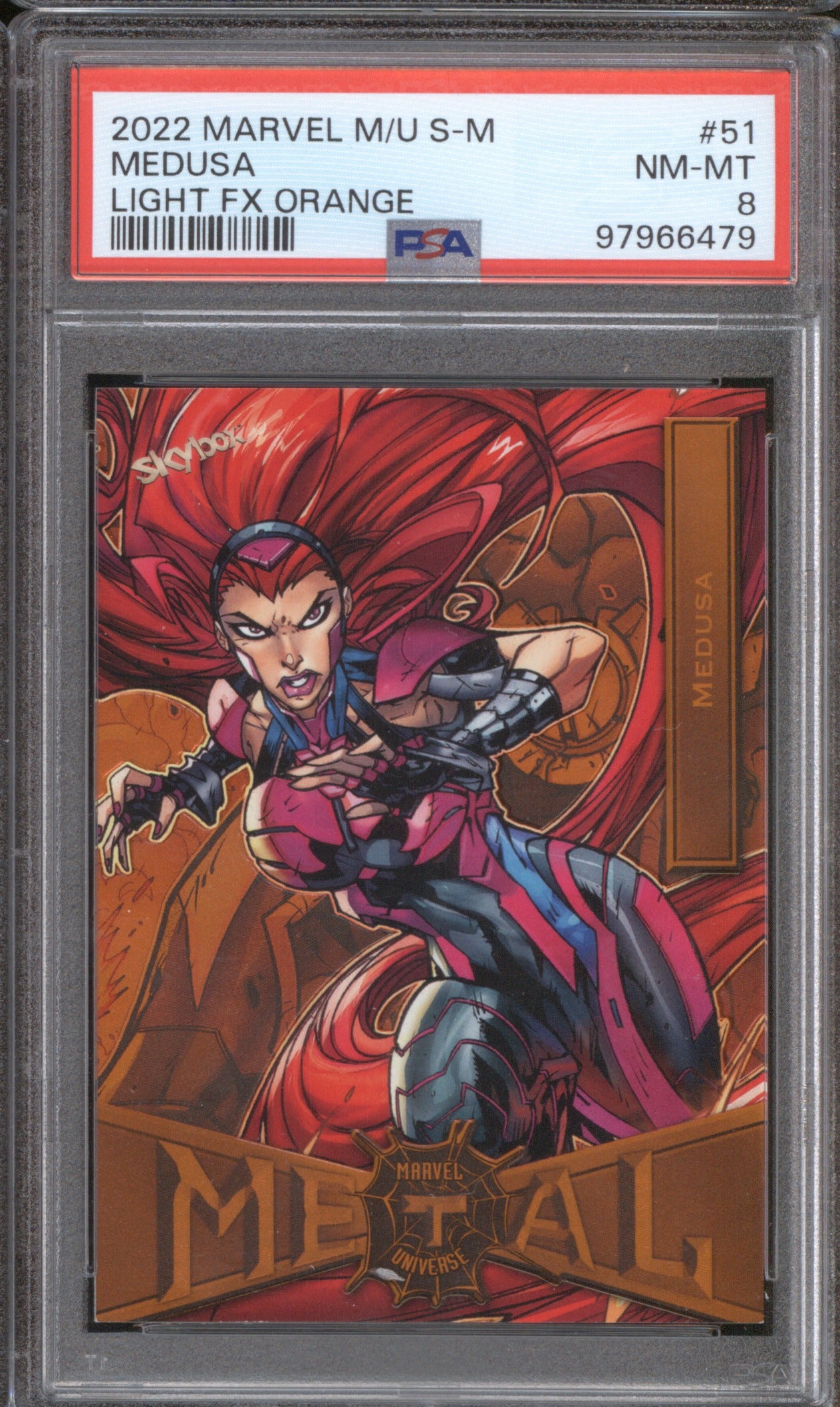 2022 Skybox Marvel Metal Universe Spider-Man 51 Medua Light FX Orange /25 PSA 8