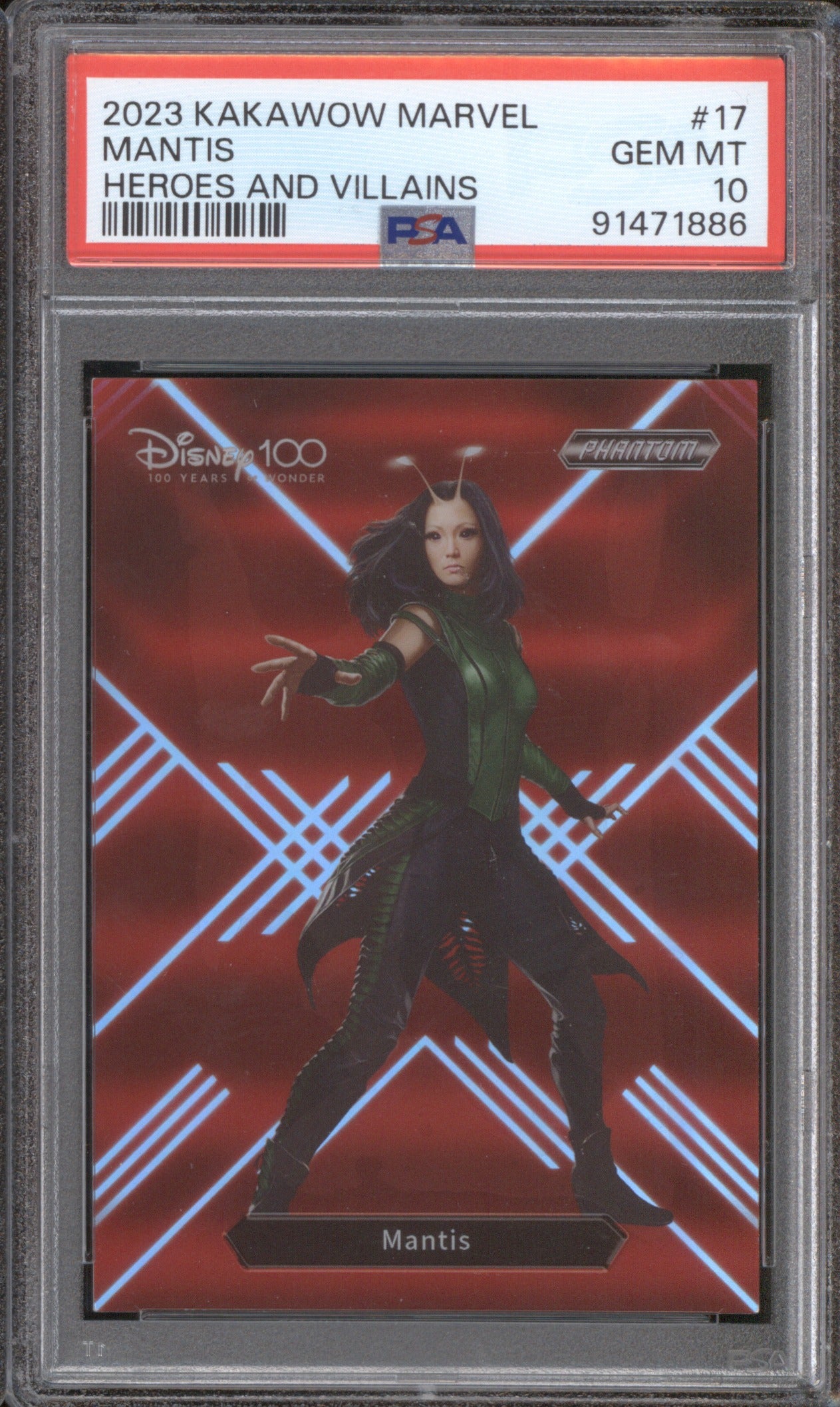 2023 KAKAWOW PHANTOM DISNEY100 MARVEL HEROES AND VILLAINS MANTIS 17 PSA 10