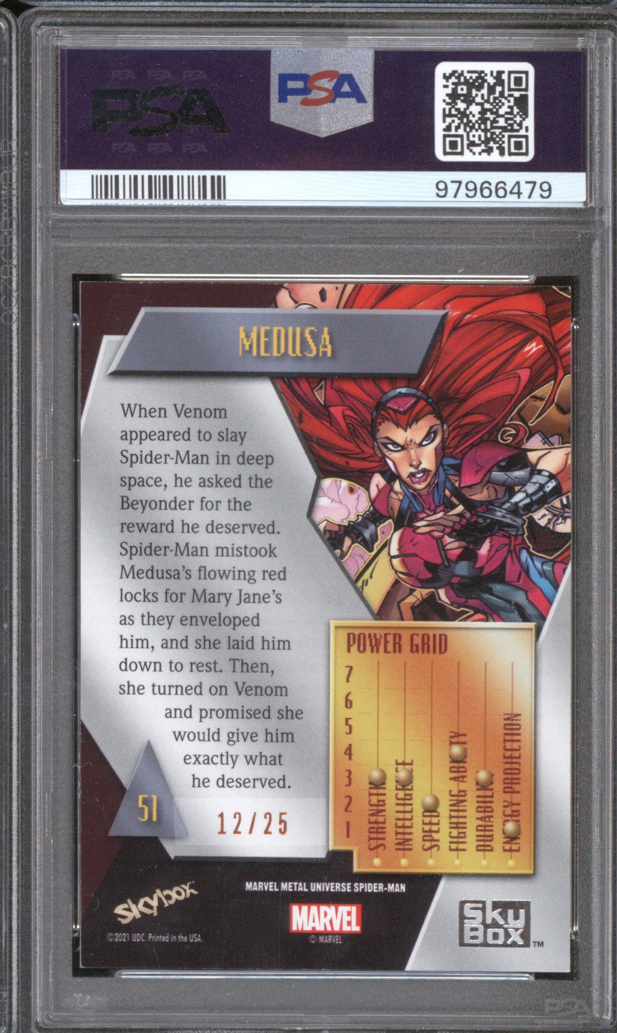 2022 Skybox Marvel Metal Universe Spider-Man 51 Medua Light FX Orange /25 PSA 8