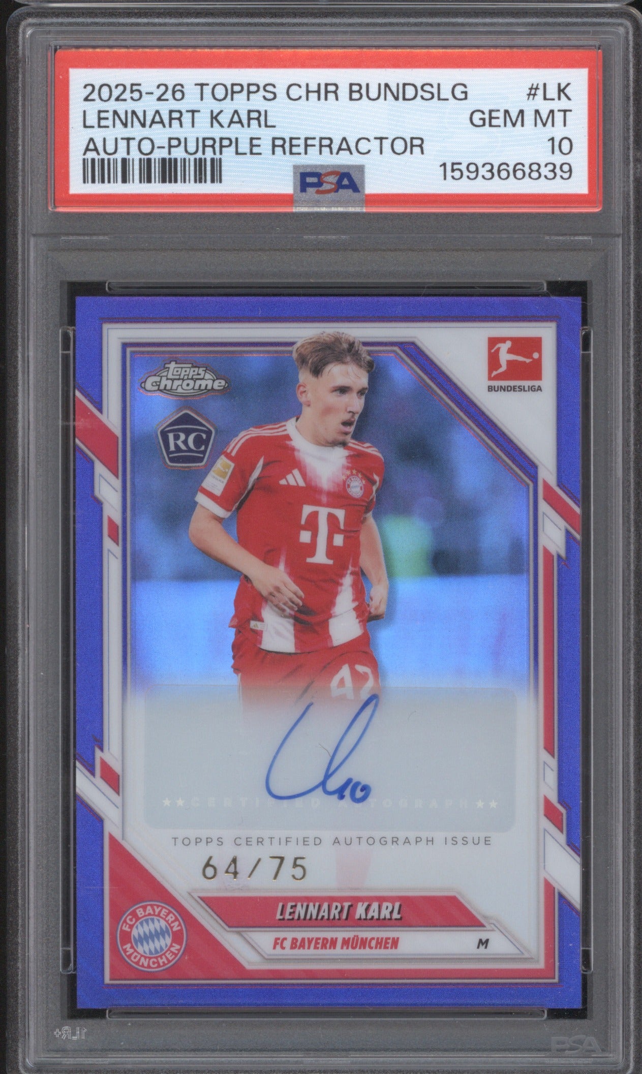 LENNART KARL 2025-26 TOPPS CHROME BUNDESLIGA Purple AUTO PSA 10 64/75