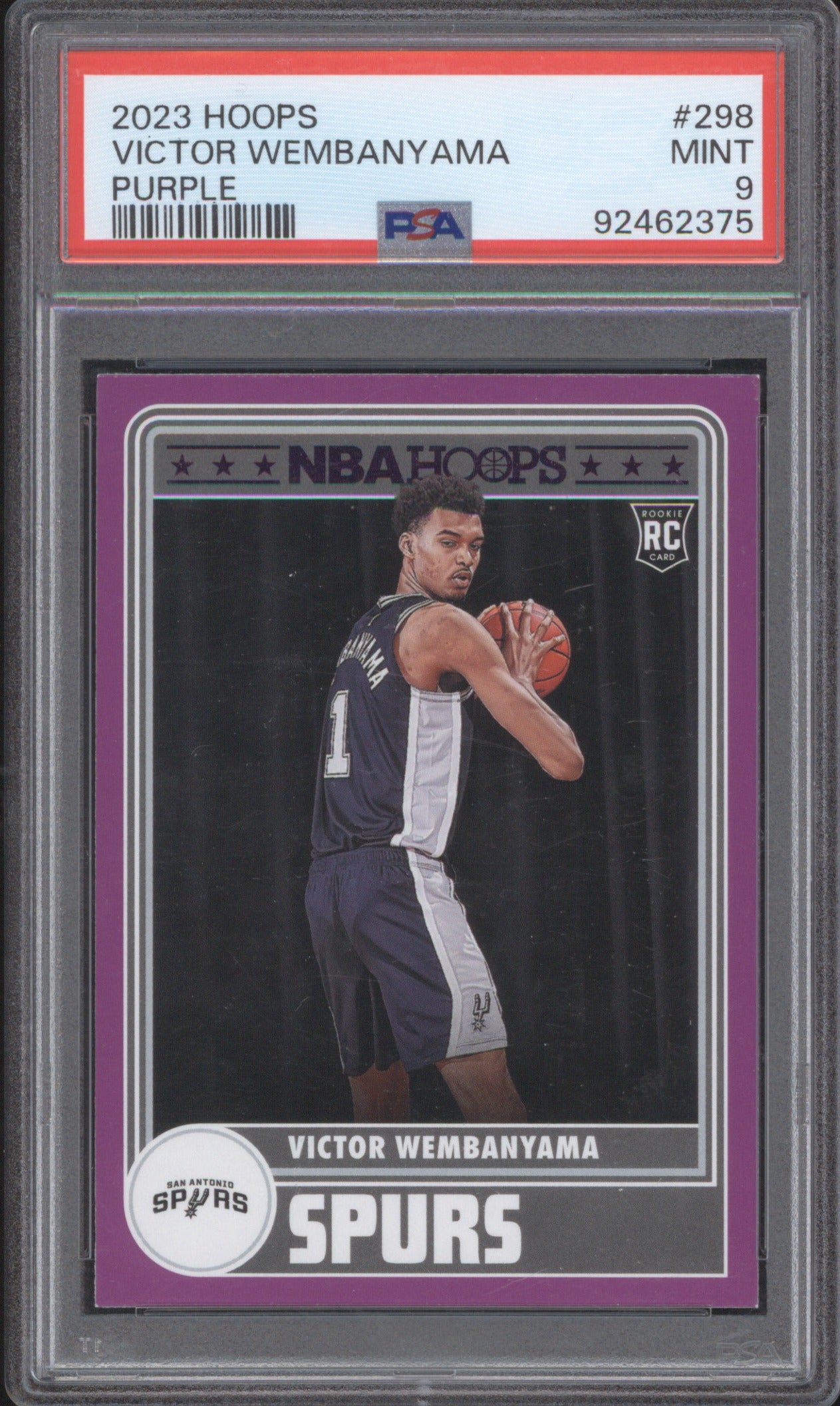 VICTOR WEMBANYAMA 2023 PANINI NBA HOOPS 298 PSA 9 PURPLE