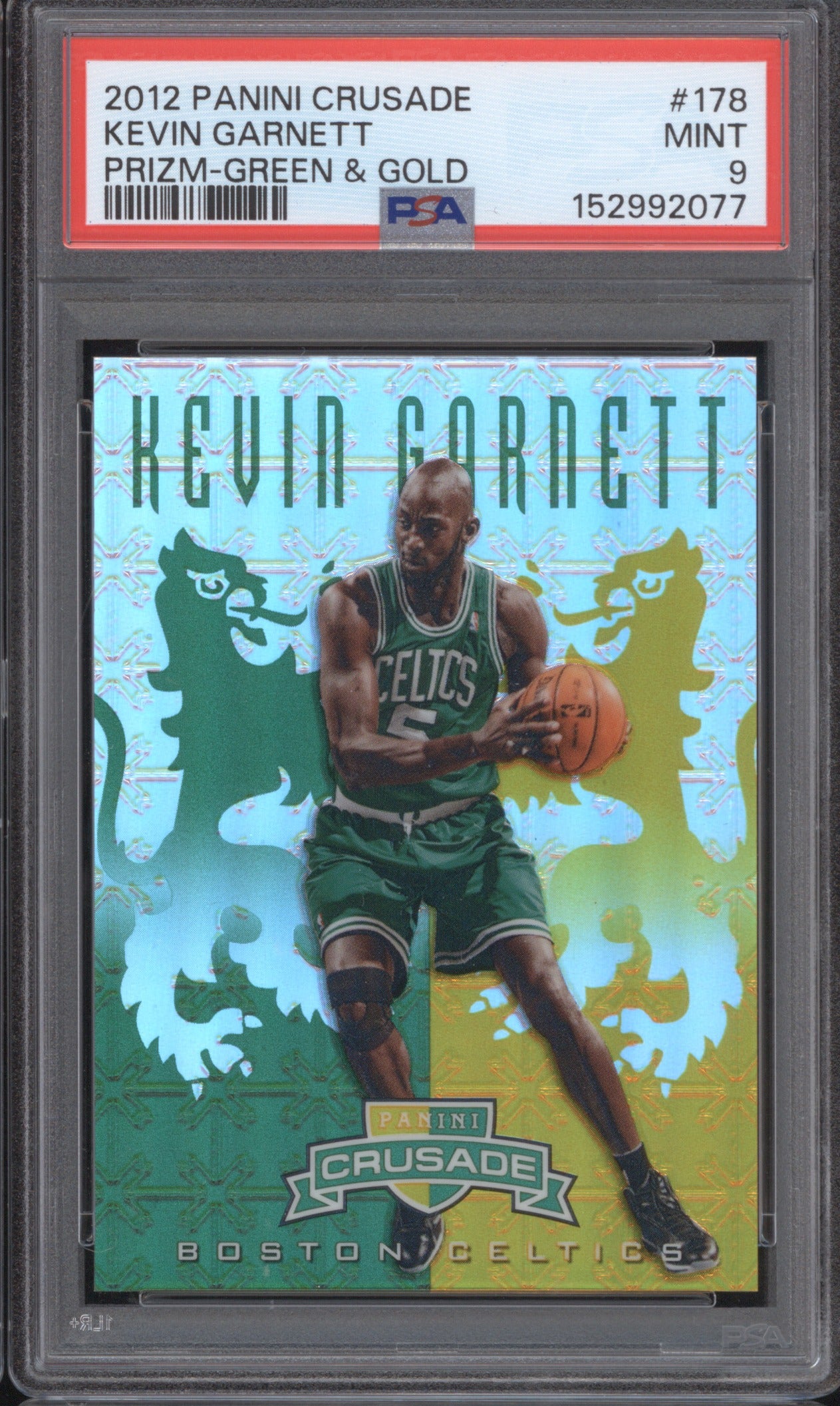 KEVIN GARNETT 2012 PANINI CRUSADE PRIZM-GREEN & GOLD 178 PSA 9 15/25