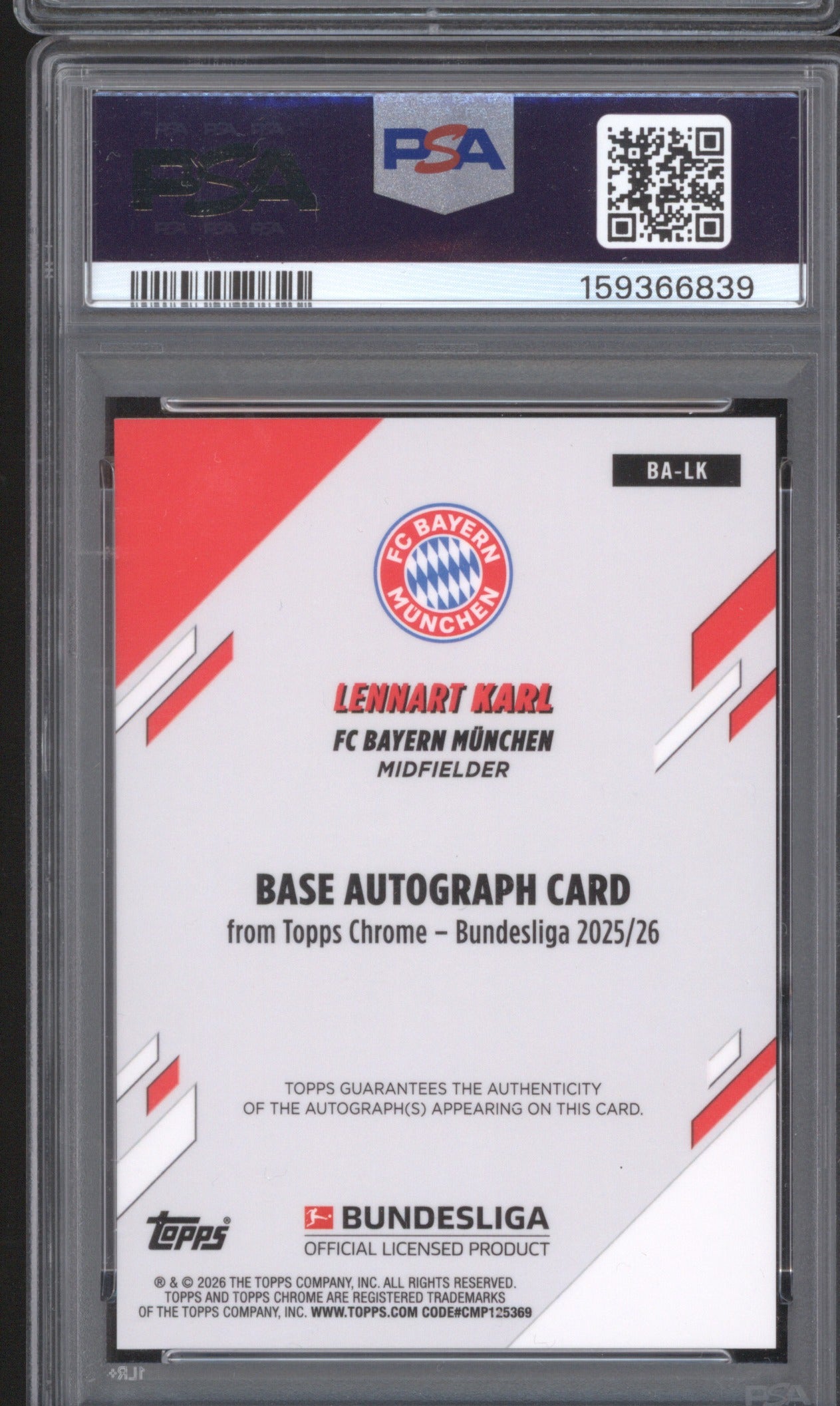 LENNART KARL 2025-26 TOPPS CHROME BUNDESLIGA Purple AUTO PSA 10 64/75