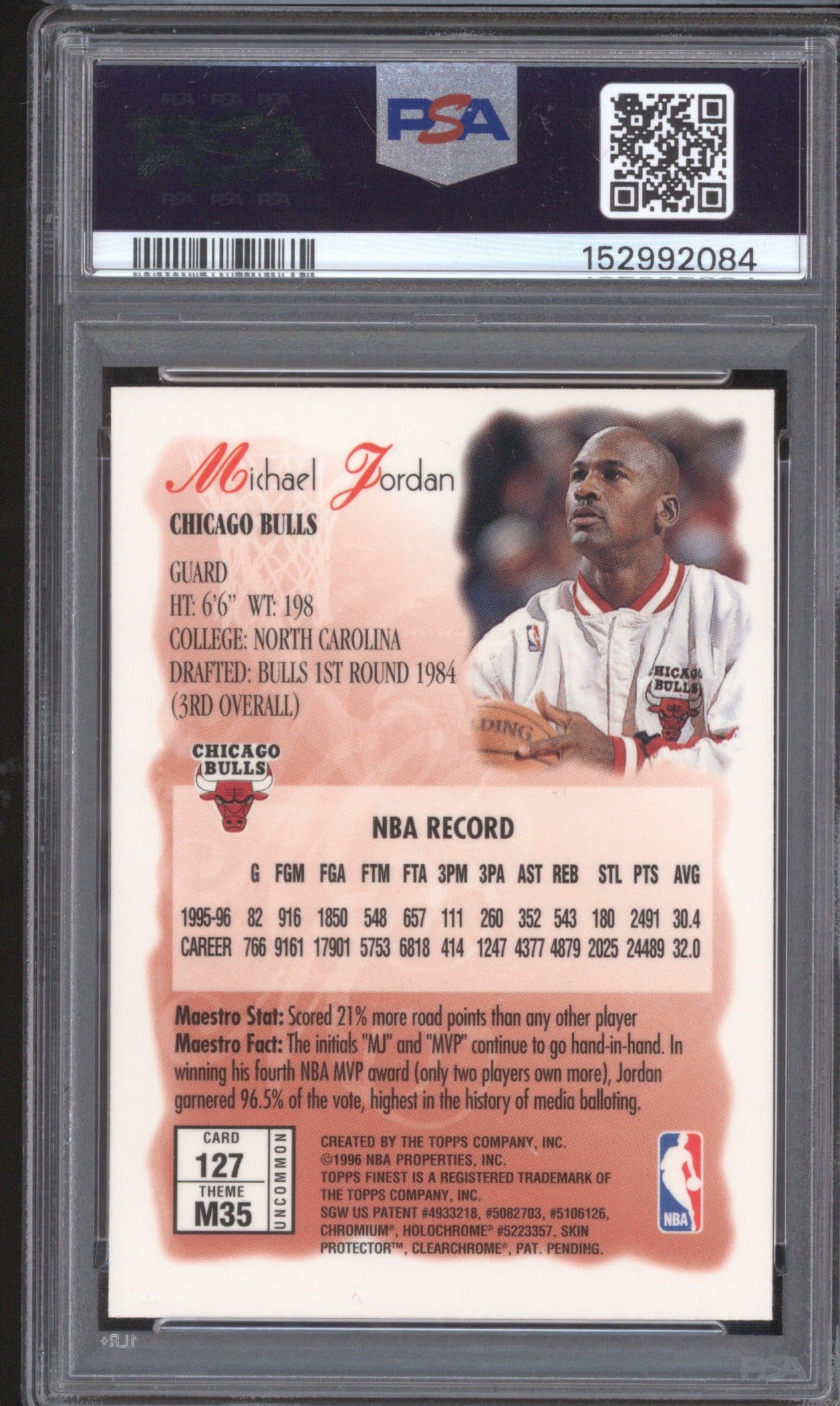 MICHAEL JORDAN 1996 FINEST #127 PSA 8