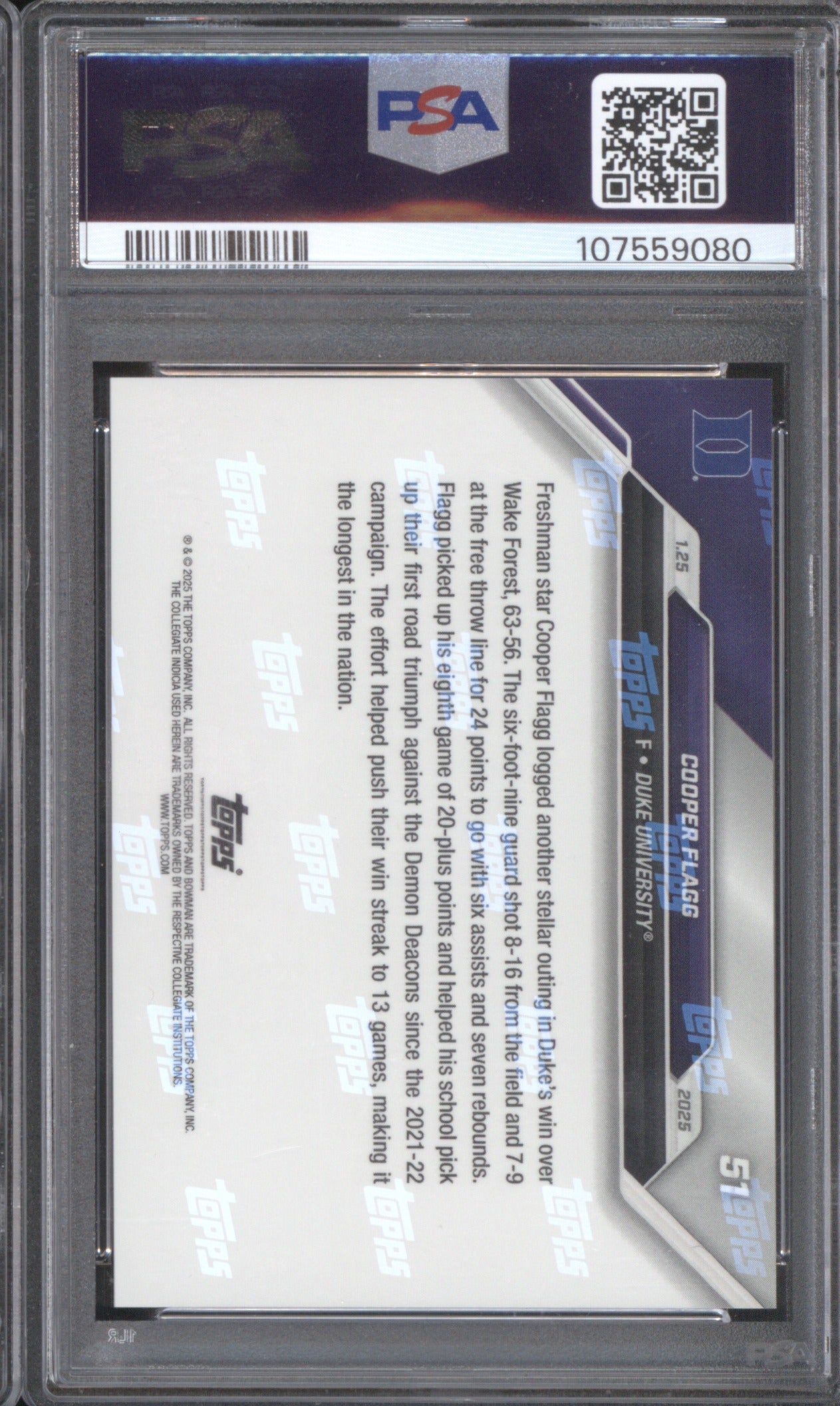 COOPER FLAGG 2024 BOWMAN U NOW #51 PSA 10 WIN STREAM TO 13