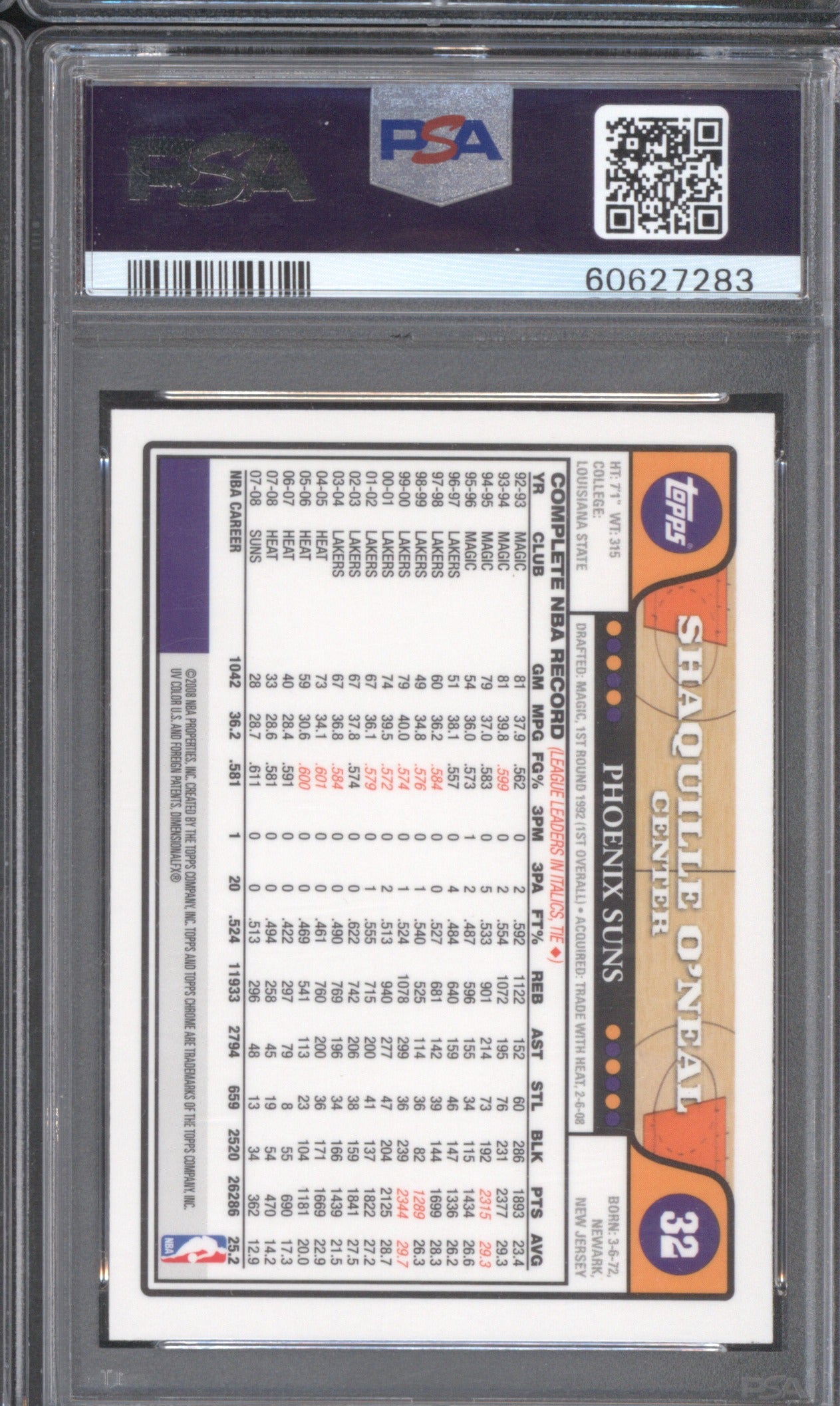 SHAQUILLE O'NEAL 2008 TOPPS CHROME #32 PSA 10