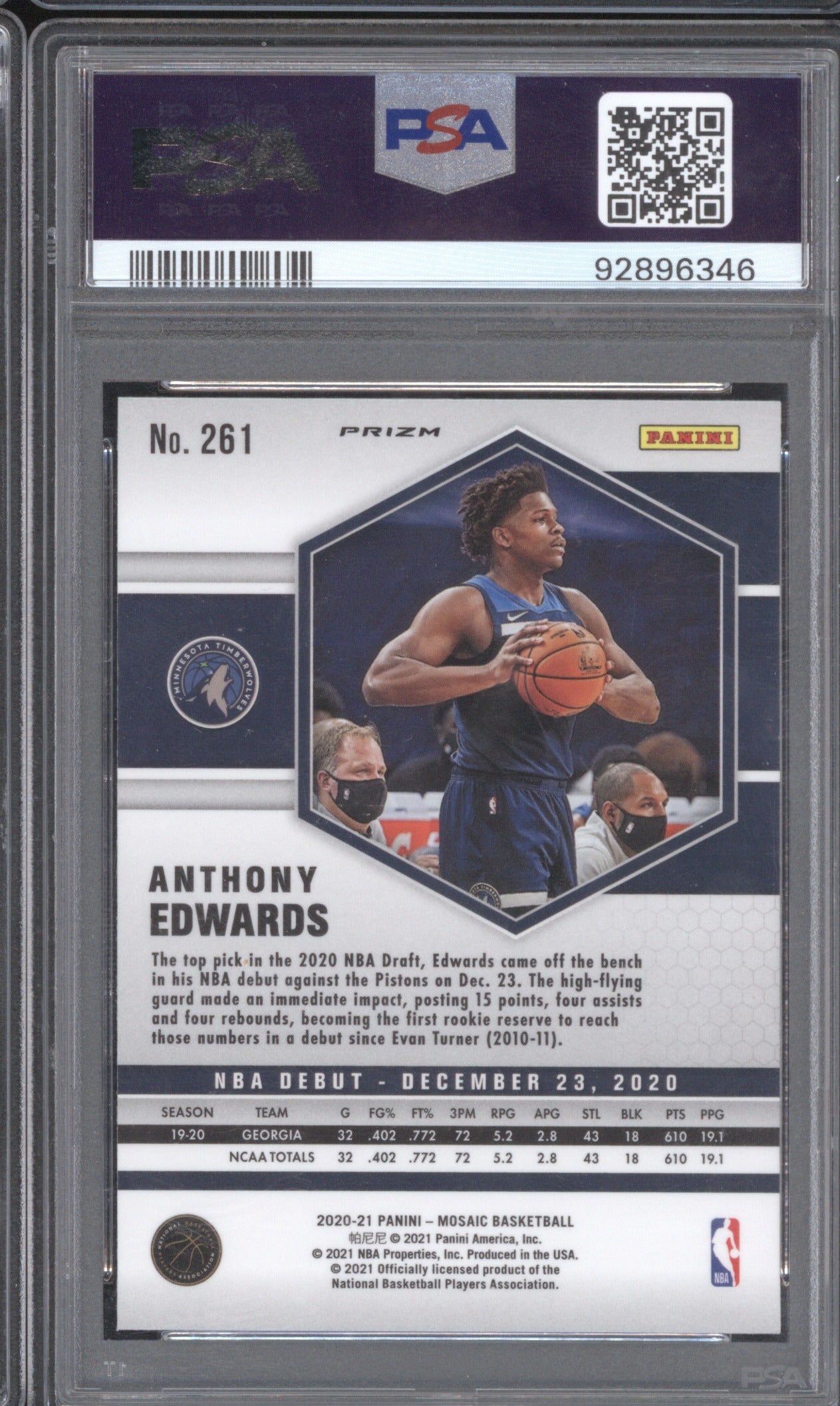 ANTHONY EDWARDS 2020 PANINI MOSAIC RED MOSAIC RC #261 PSA 10